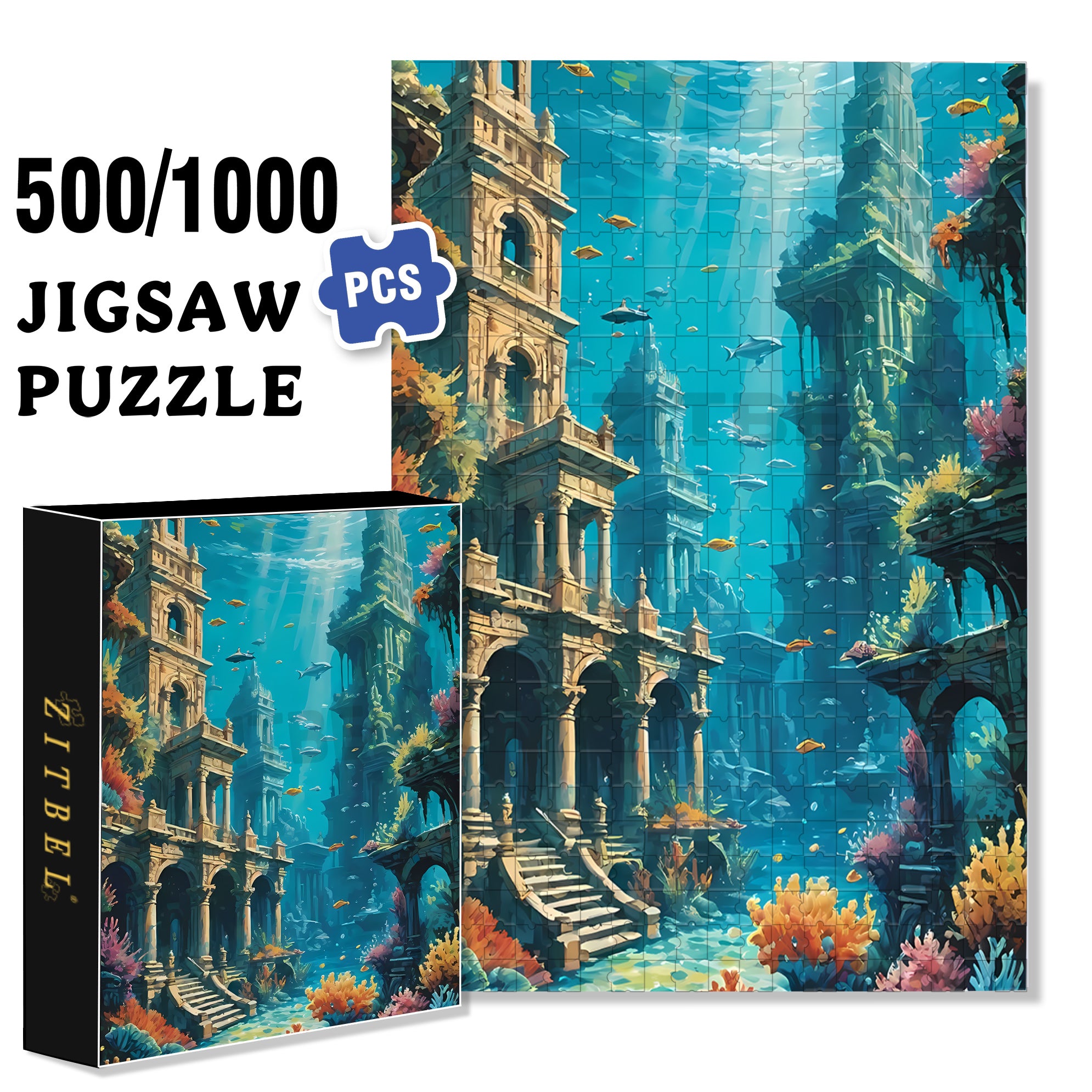 Underwater Scenes 500pcs/1000pcs Jigsaw Puzzle, Scratch-Resistant, Interactive Family Game & Brain-Boosting DIY Decor, Perfect for Halloween, Christmas & New Year Gifts, Family Puzzle Game