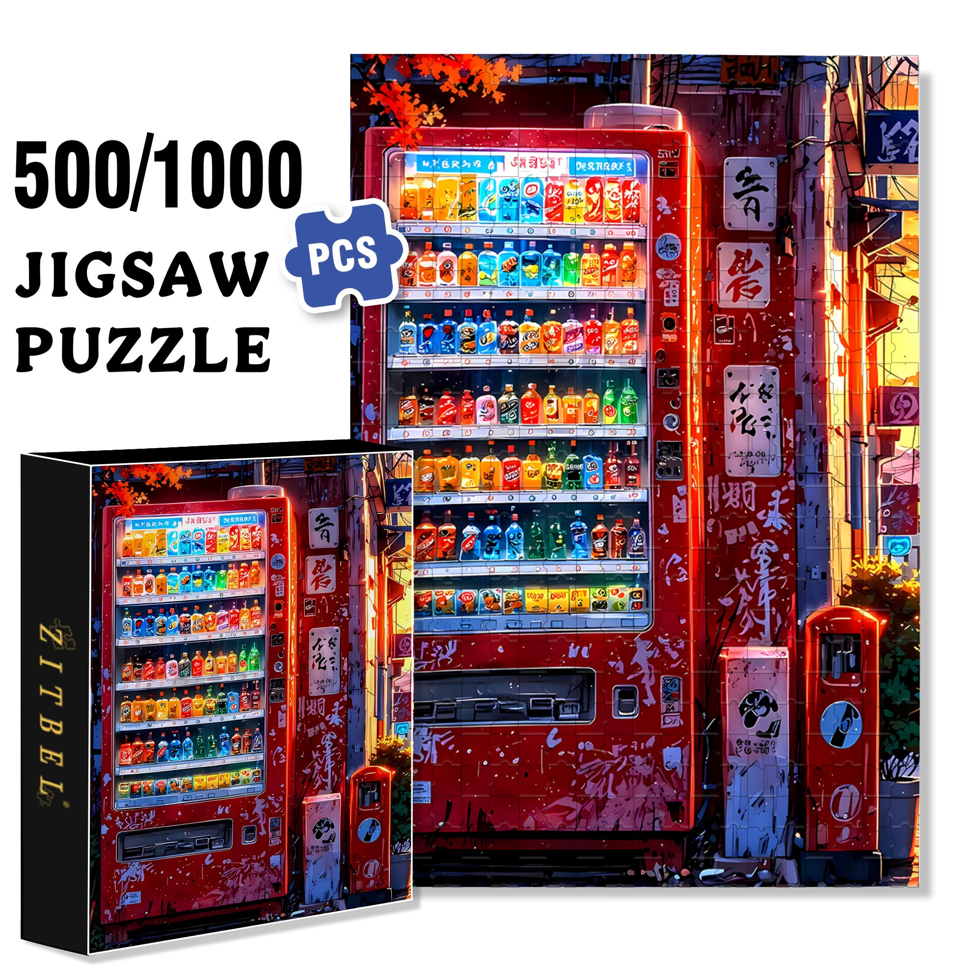 Vending Machine 500pcs/1000pcs Jigsaw Puzzle, Scratch-Resistant, Interactive Family Game & Brain-Boosting DIY Decor, Perfect for Halloween, Christmas & New Year Gifts, Family Puzzle Game