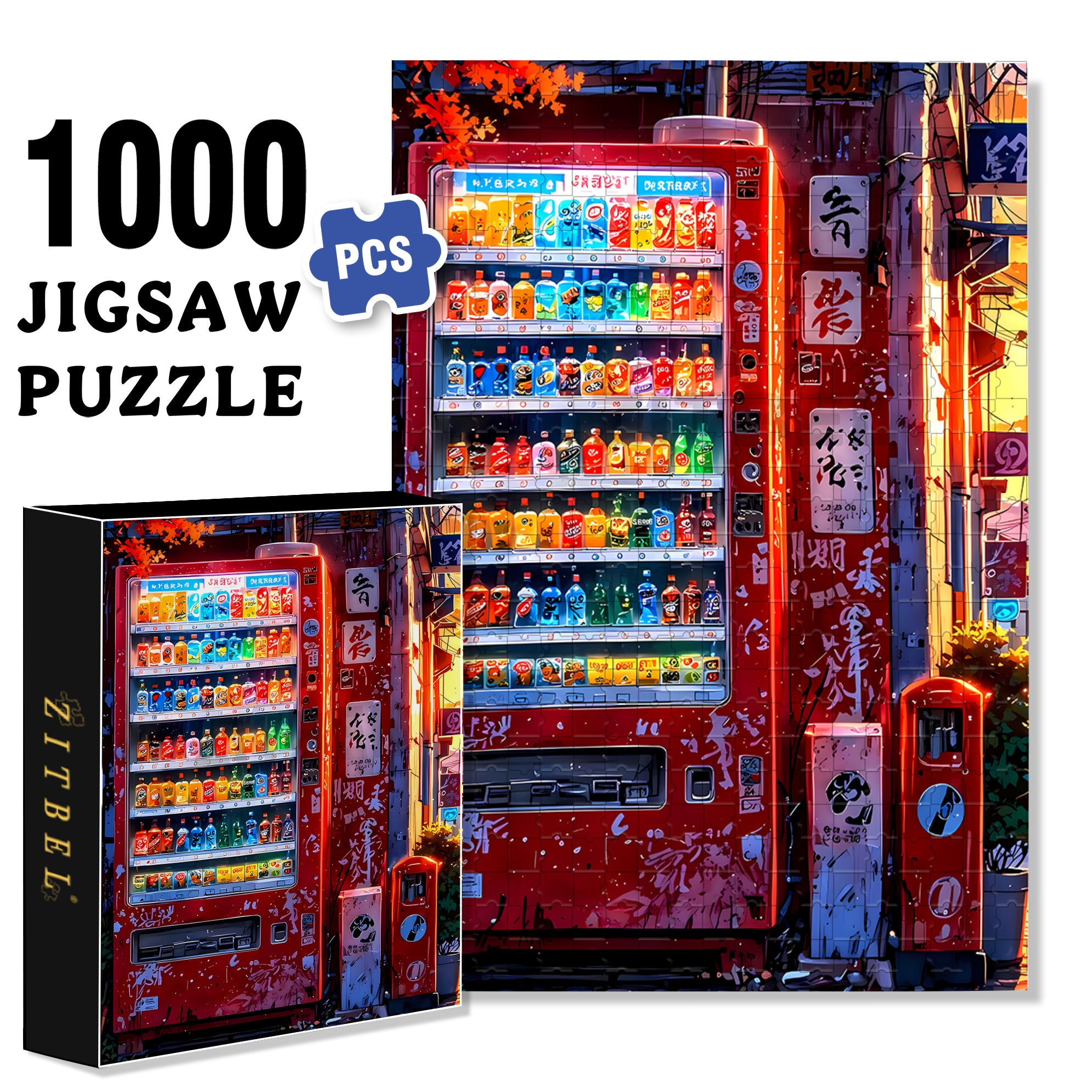 Vending Machine 500pcs/1000pcs Jigsaw Puzzle, Scratch-Resistant, Interactive Family Game & Brain-Boosting DIY Decor, Perfect for Halloween, Christmas & New Year Gifts, Family Puzzle Game