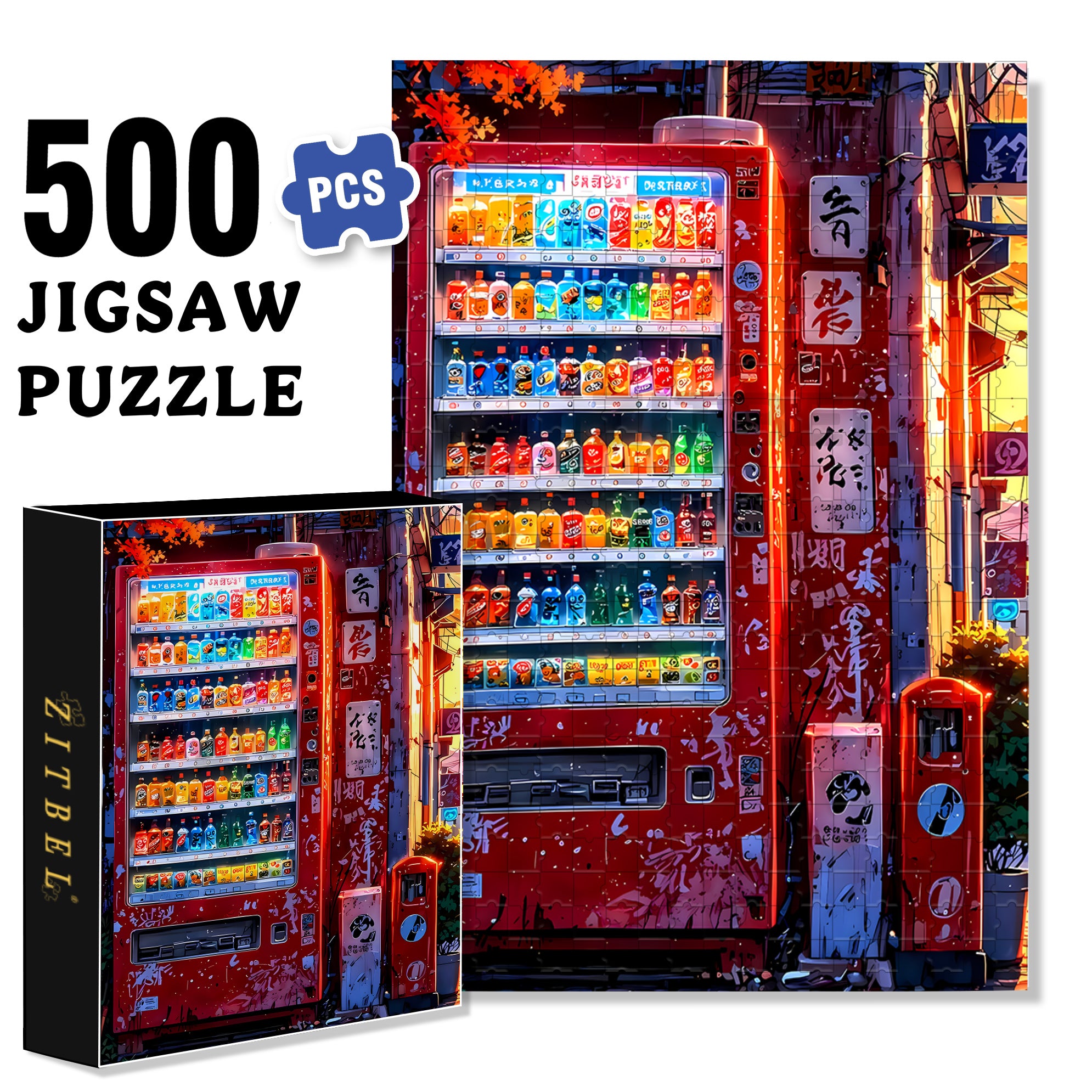 Vending Machine 500pcs/1000pcs Jigsaw Puzzle, Scratch-Resistant, Interactive Family Game & Brain-Boosting DIY Decor, Perfect for Halloween, Christmas & New Year Gifts, Family Puzzle Game