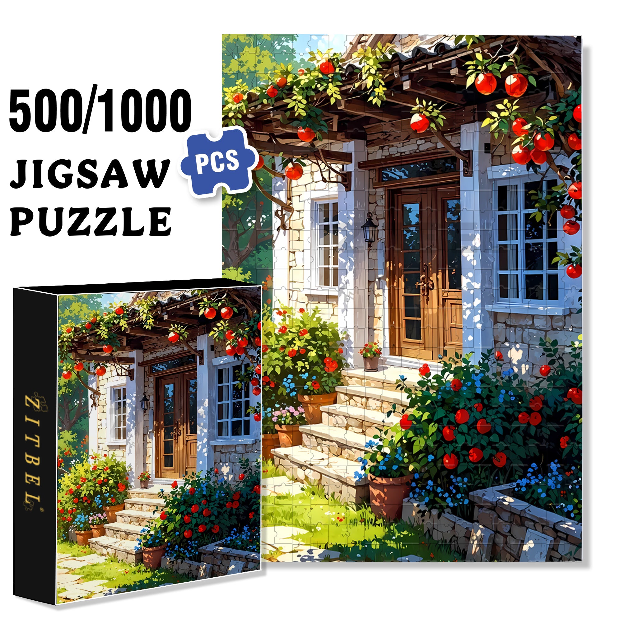 Apple Aroma 500pcs/1000pcs Jigsaw Puzzle, Scratch-Resistant, Interactive Family Game & Brain-Boosting DIY Decor, Perfect for Halloween, Christmas & New Year Gifts, Family Puzzle Game