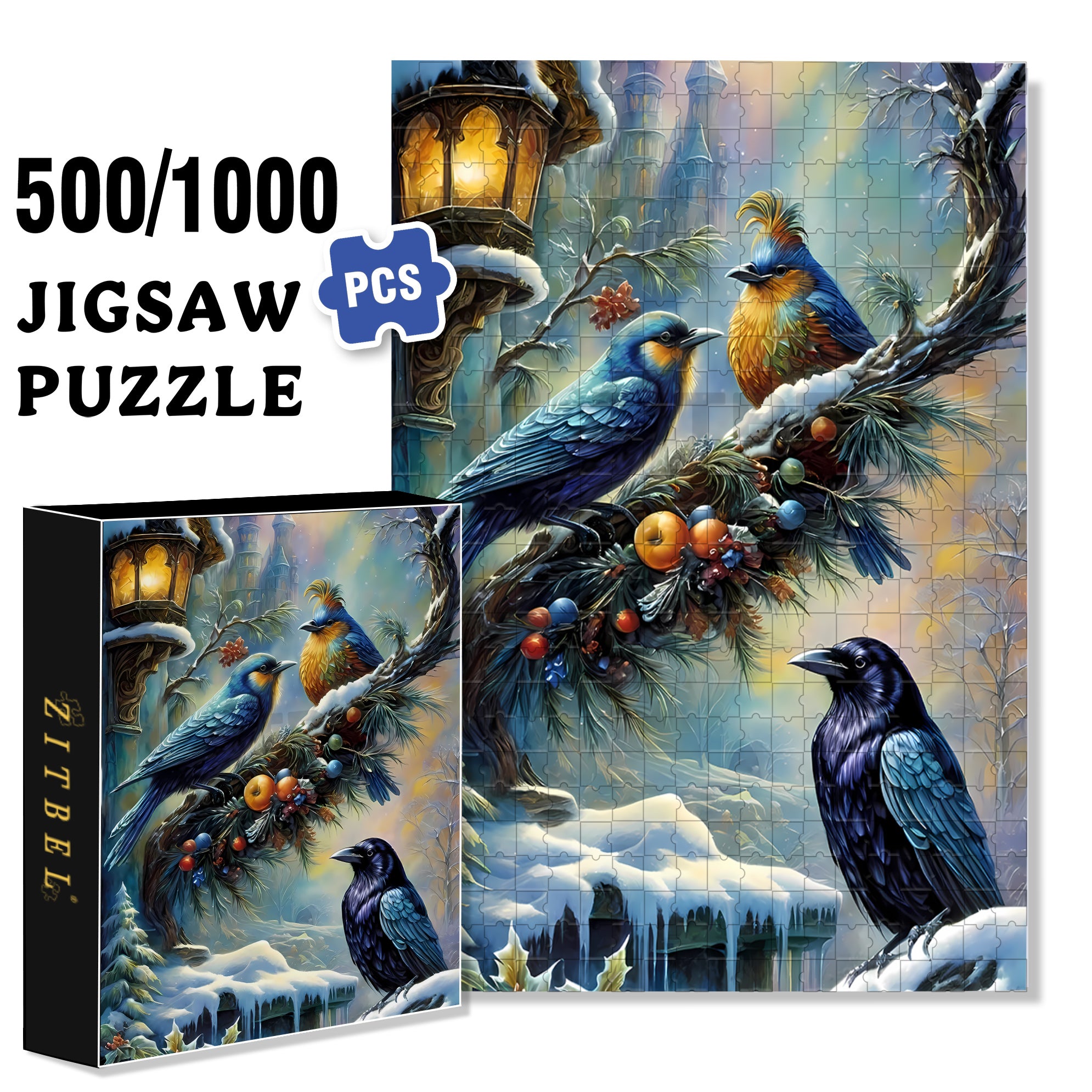 Bird On A Branch 500pcs/1000pcs Jigsaw Puzzle, Scratch-Resistant, Interactive Family Game & Brain-Boosting DIY Decor, Perfect for Halloween, Christmas & New Year Gifts, Family Puzzle Game