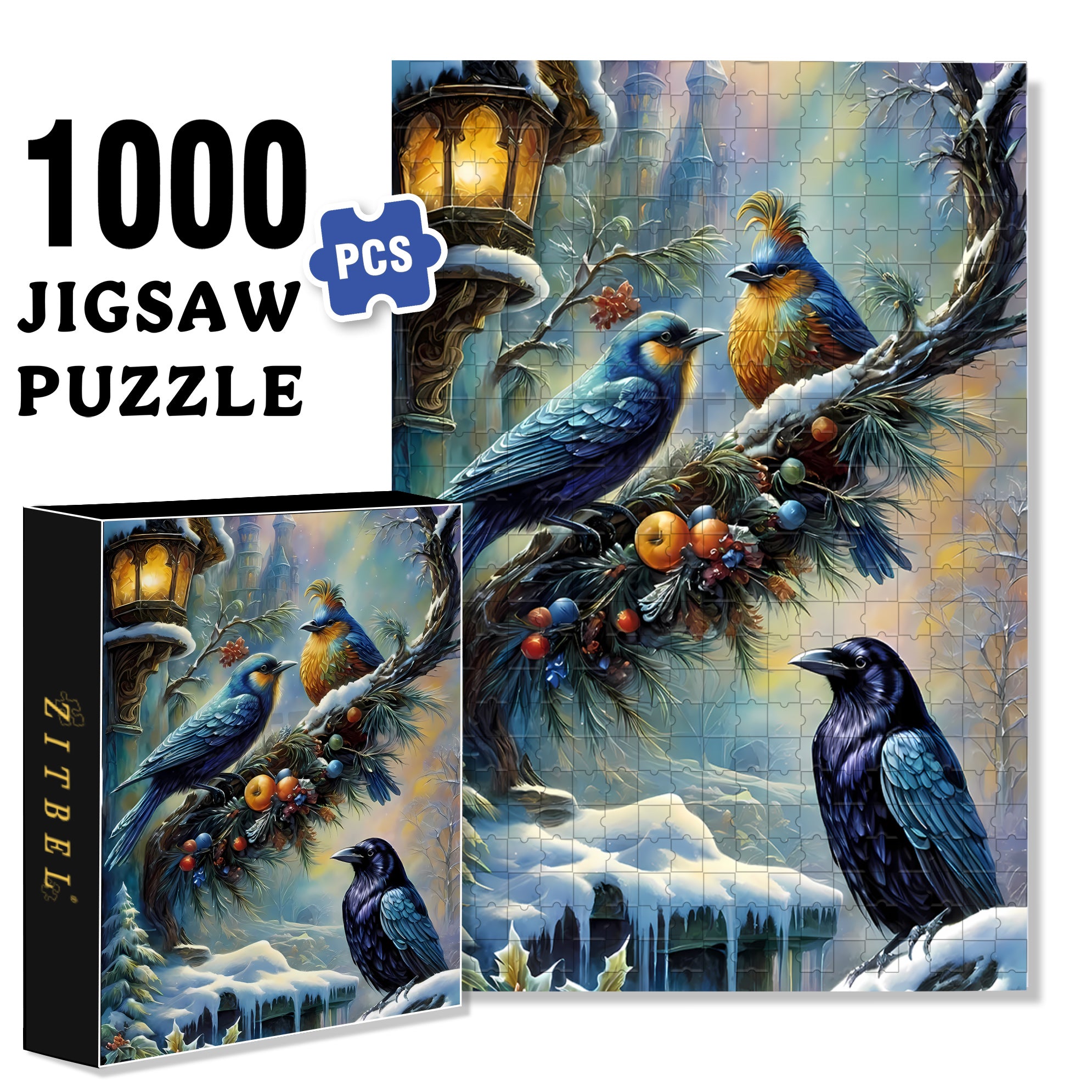 Bird On A Branch 500pcs/1000pcs Jigsaw Puzzle, Scratch-Resistant, Interactive Family Game & Brain-Boosting DIY Decor, Perfect for Halloween, Christmas & New Year Gifts, Family Puzzle Game
