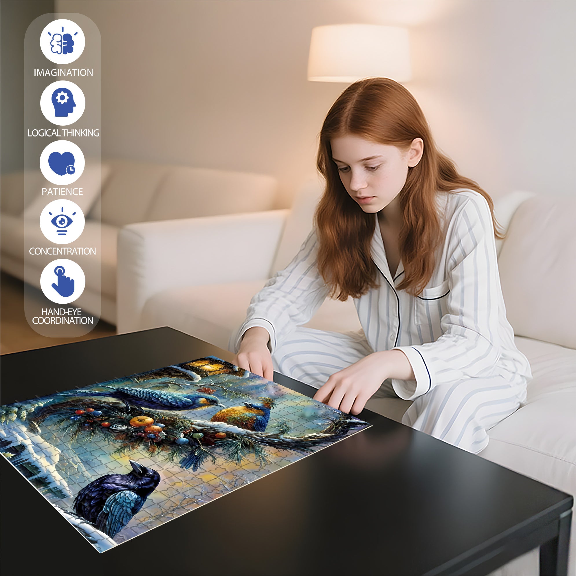 Bird On A Branch 500pcs/1000pcs Jigsaw Puzzle, Scratch-Resistant, Interactive Family Game & Brain-Boosting DIY Decor, Perfect for Halloween, Christmas & New Year Gifts, Family Puzzle Game
