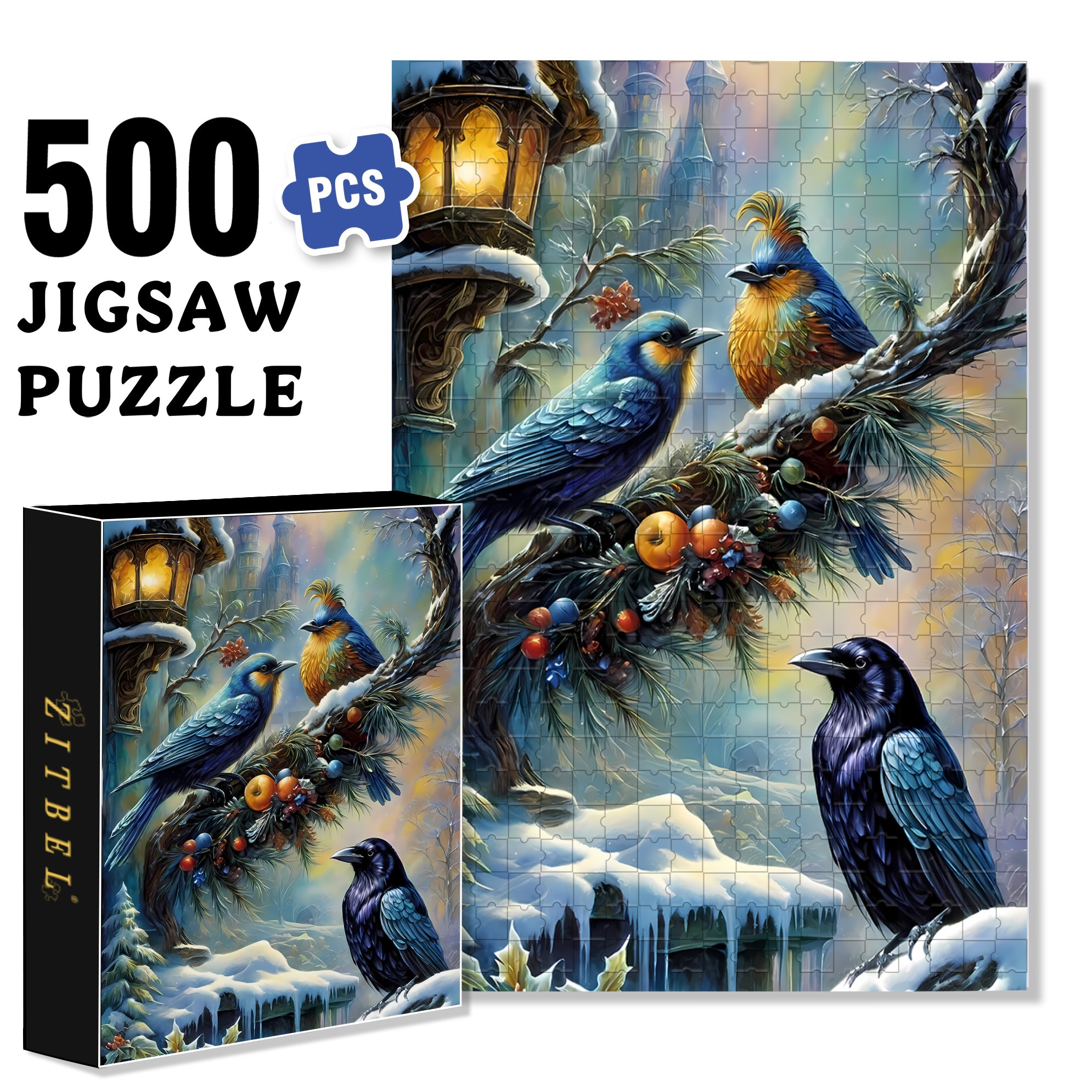 Bird On A Branch 500pcs/1000pcs Jigsaw Puzzle, Scratch-Resistant, Interactive Family Game & Brain-Boosting DIY Decor, Perfect for Halloween, Christmas & New Year Gifts, Family Puzzle Game