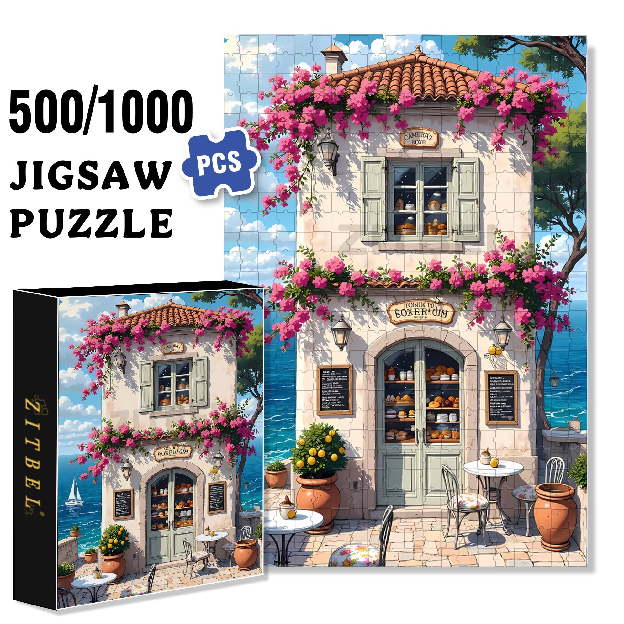 Cafe 500pcs/1000pcs Jigsaw Puzzle, Scratch-Resistant, Interactive Family Game & Brain-Boosting DIY Decor, Perfect for Halloween, Christmas & New Year Gifts, Family Puzzle Game