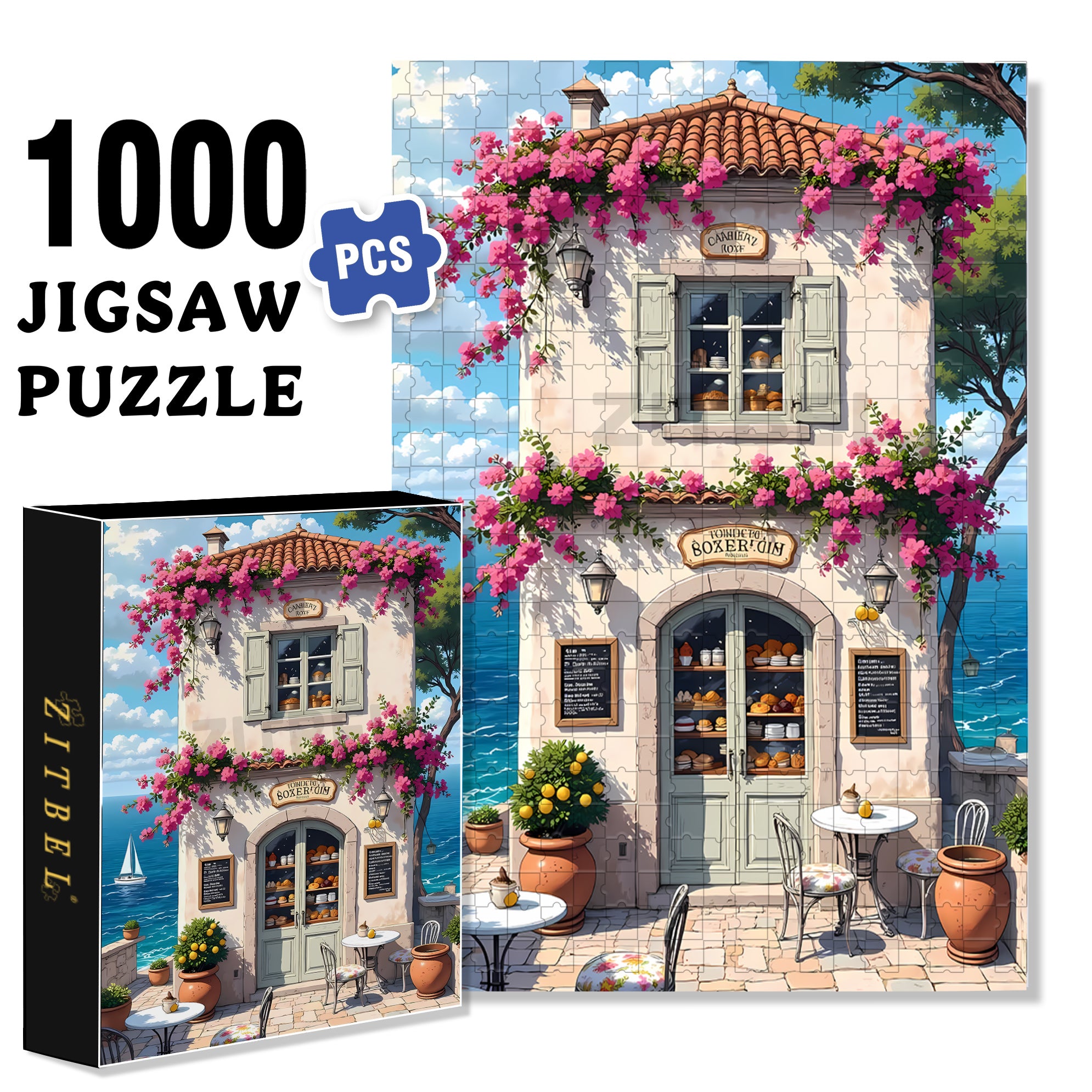 Cafe 500pcs/1000pcs Jigsaw Puzzle, Scratch-Resistant, Interactive Family Game & Brain-Boosting DIY Decor, Perfect for Halloween, Christmas & New Year Gifts, Family Puzzle Game