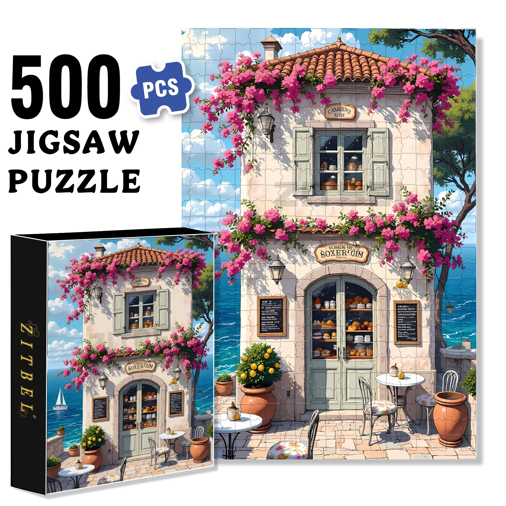 Cafe 500pcs/1000pcs Jigsaw Puzzle, Scratch-Resistant, Interactive Family Game & Brain-Boosting DIY Decor, Perfect for Halloween, Christmas & New Year Gifts, Family Puzzle Game