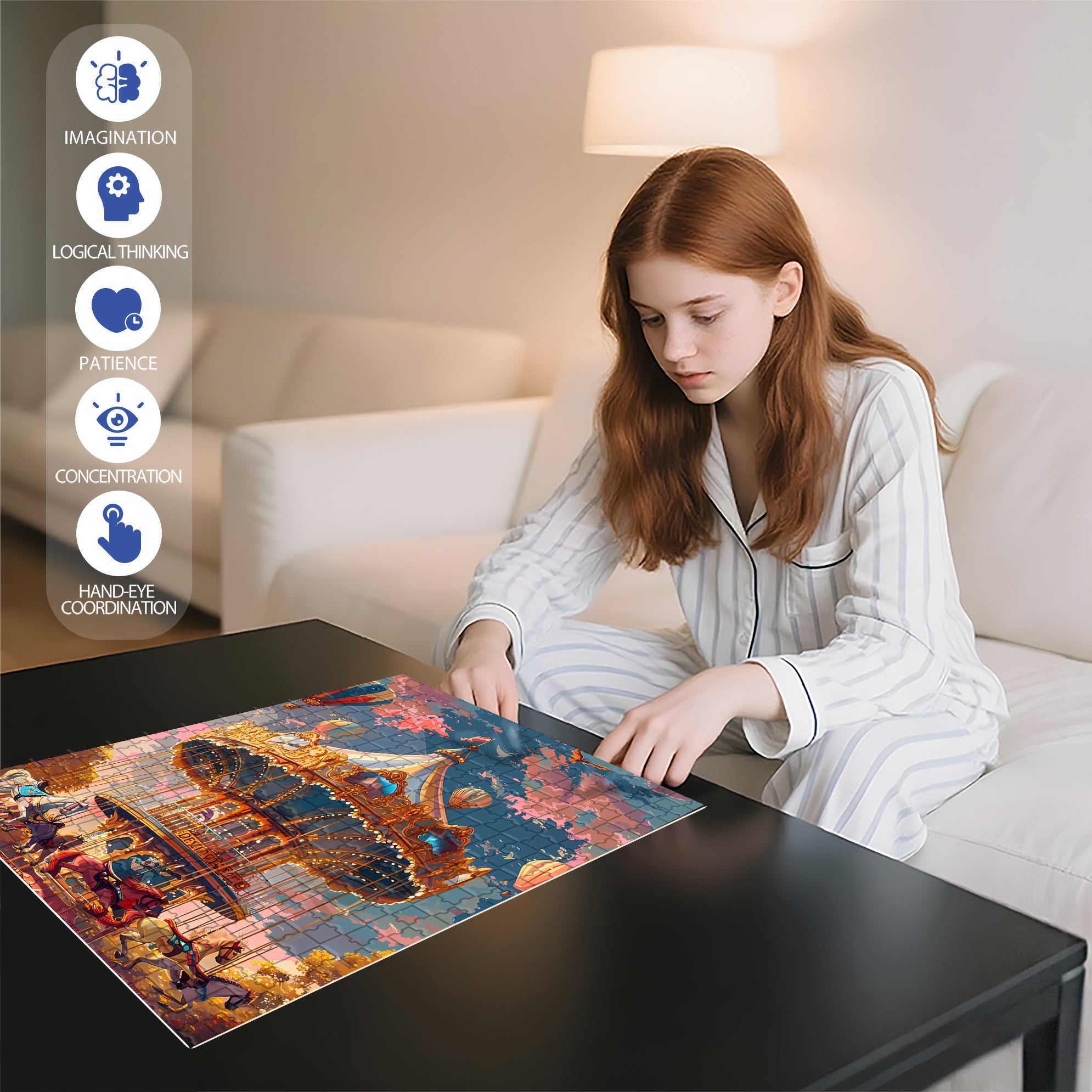 Carousel 500pcs/1000pcs Jigsaw Puzzle, Scratch-Resistant, Interactive Family Game & Brain-Boosting DIY Decor, Perfect for Halloween, Christmas & New Year Gifts, Family Puzzle Game