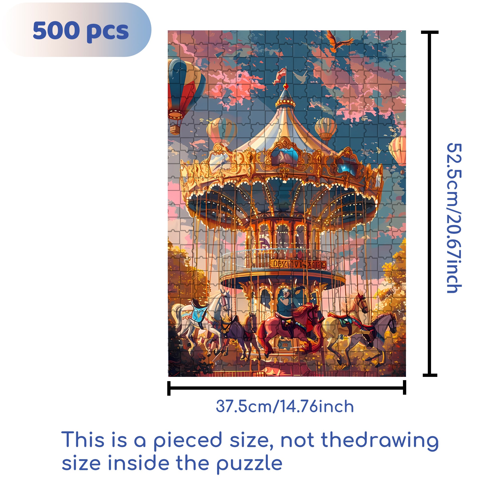 Carousel 500pcs/1000pcs Jigsaw Puzzle, Scratch-Resistant, Interactive Family Game & Brain-Boosting DIY Decor, Perfect for Halloween, Christmas & New Year Gifts, Family Puzzle Game