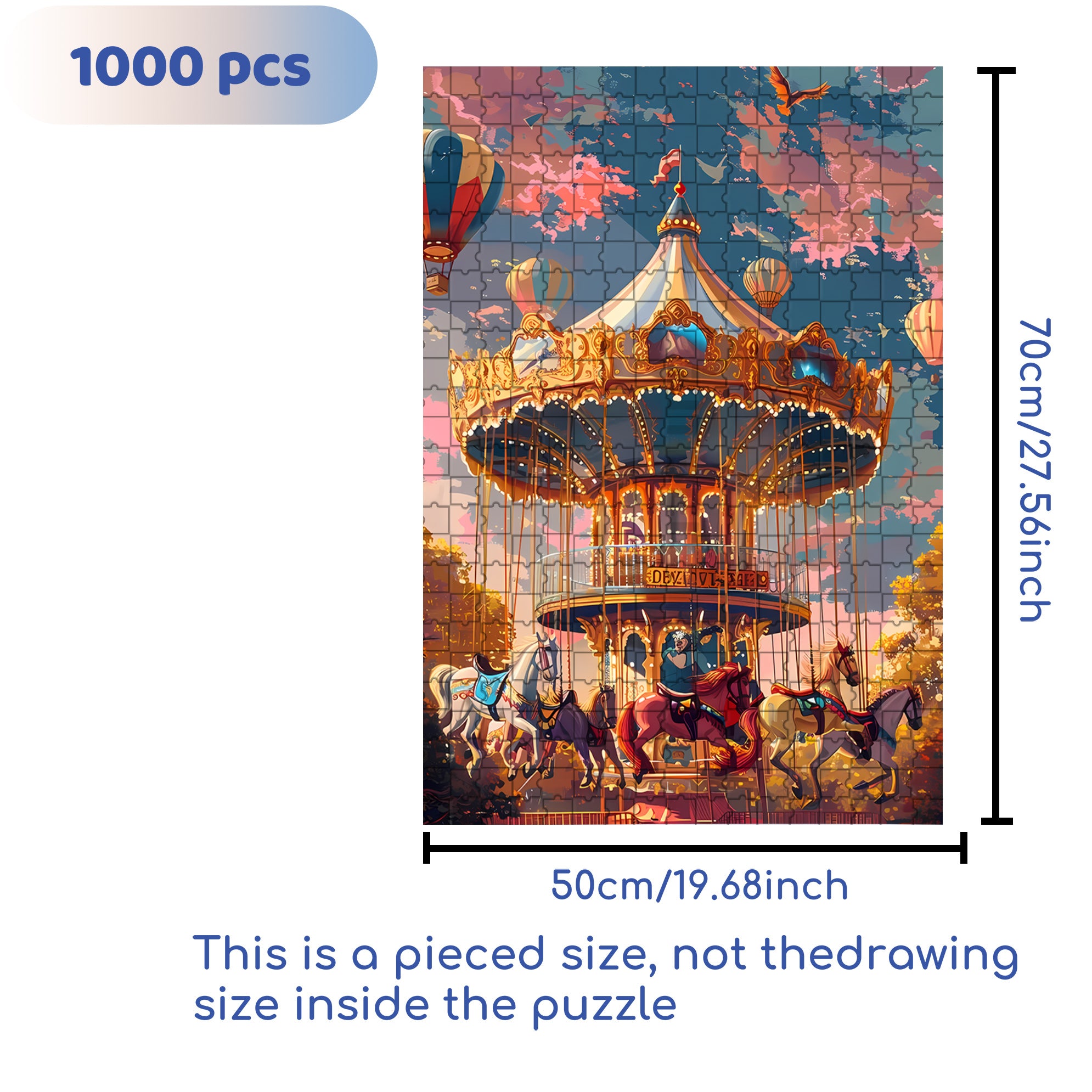 Carousel 500pcs/1000pcs Jigsaw Puzzle, Scratch-Resistant, Interactive Family Game & Brain-Boosting DIY Decor, Perfect for Halloween, Christmas & New Year Gifts, Family Puzzle Game