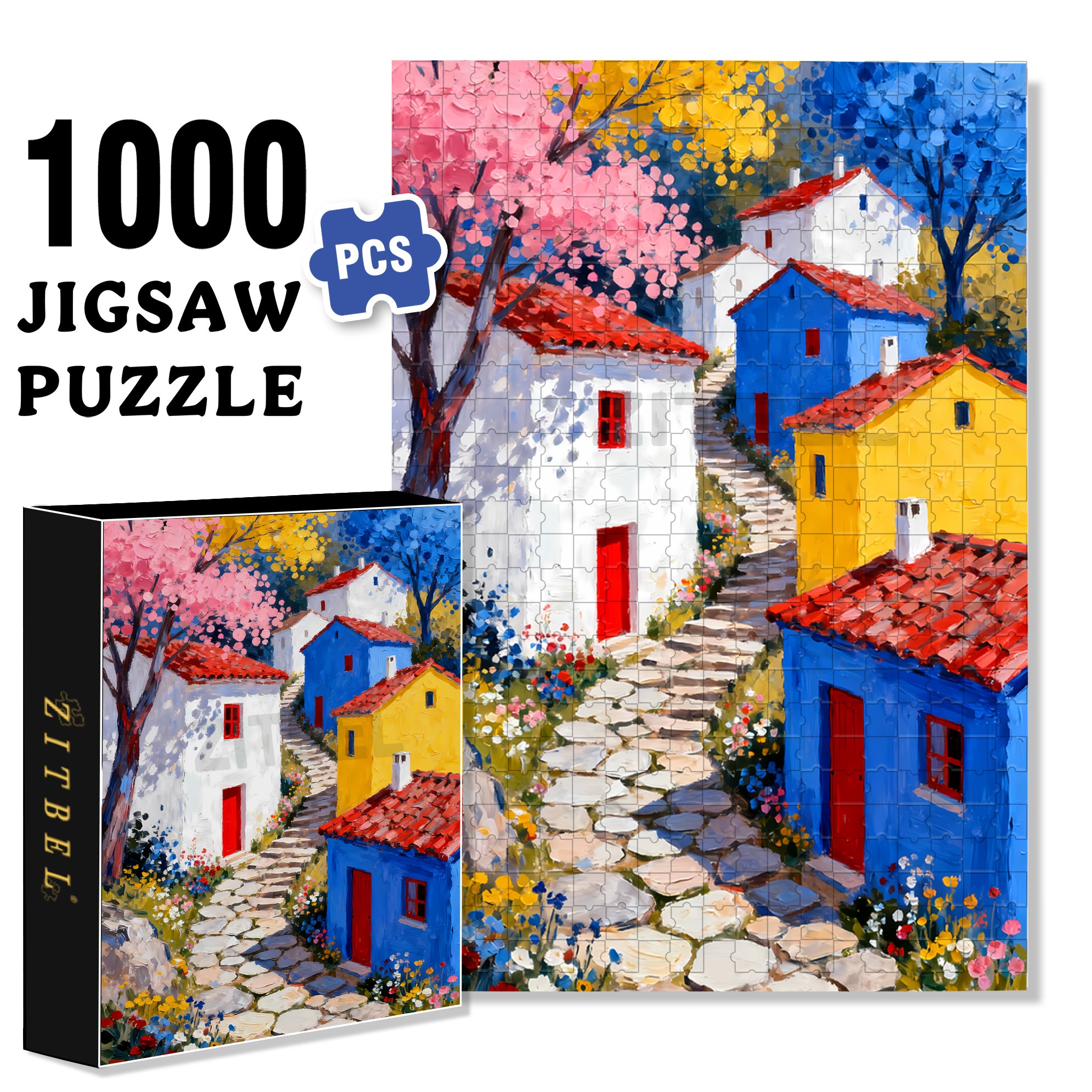 Colorful Village 500pcs/1000pcs Jigsaw Puzzle, Scratch-Resistant, Interactive Family Game & Brain-Boosting DIY Decor, Perfect for Halloween, Christmas & New Year Gifts, Family Puzzle Game