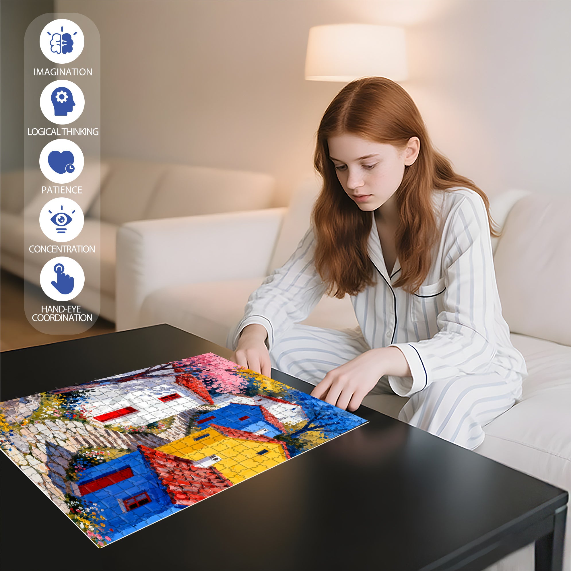 Colorful Village 500pcs/1000pcs Jigsaw Puzzle, Scratch-Resistant, Interactive Family Game & Brain-Boosting DIY Decor, Perfect for Halloween, Christmas & New Year Gifts, Family Puzzle Game
