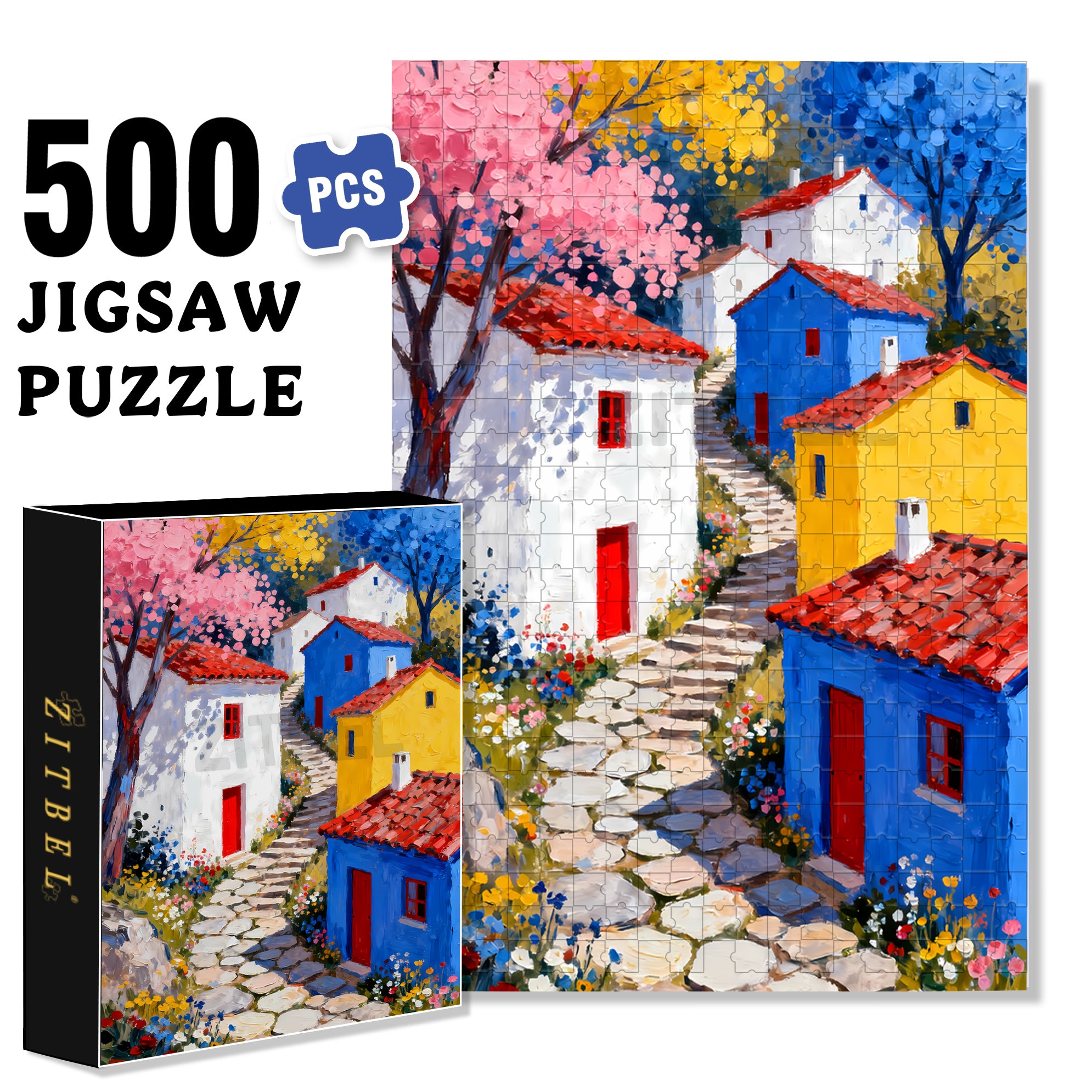 Colorful Village 500pcs/1000pcs Jigsaw Puzzle, Scratch-Resistant, Interactive Family Game & Brain-Boosting DIY Decor, Perfect for Halloween, Christmas & New Year Gifts, Family Puzzle Game