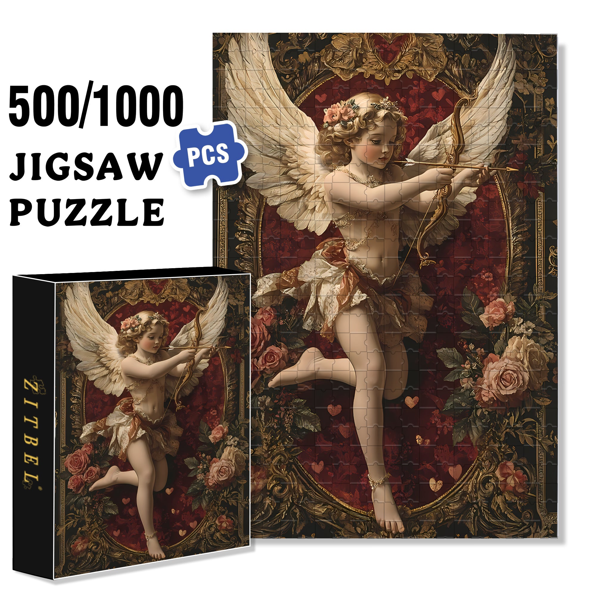 Cupid 500pcs/1000pcs Jigsaw Puzzle, Scratch-Resistant, Interactive Family Game & Brain-Boosting DIY Decor, Perfect for Halloween, Christmas & New Year Gifts, Family Puzzle Game