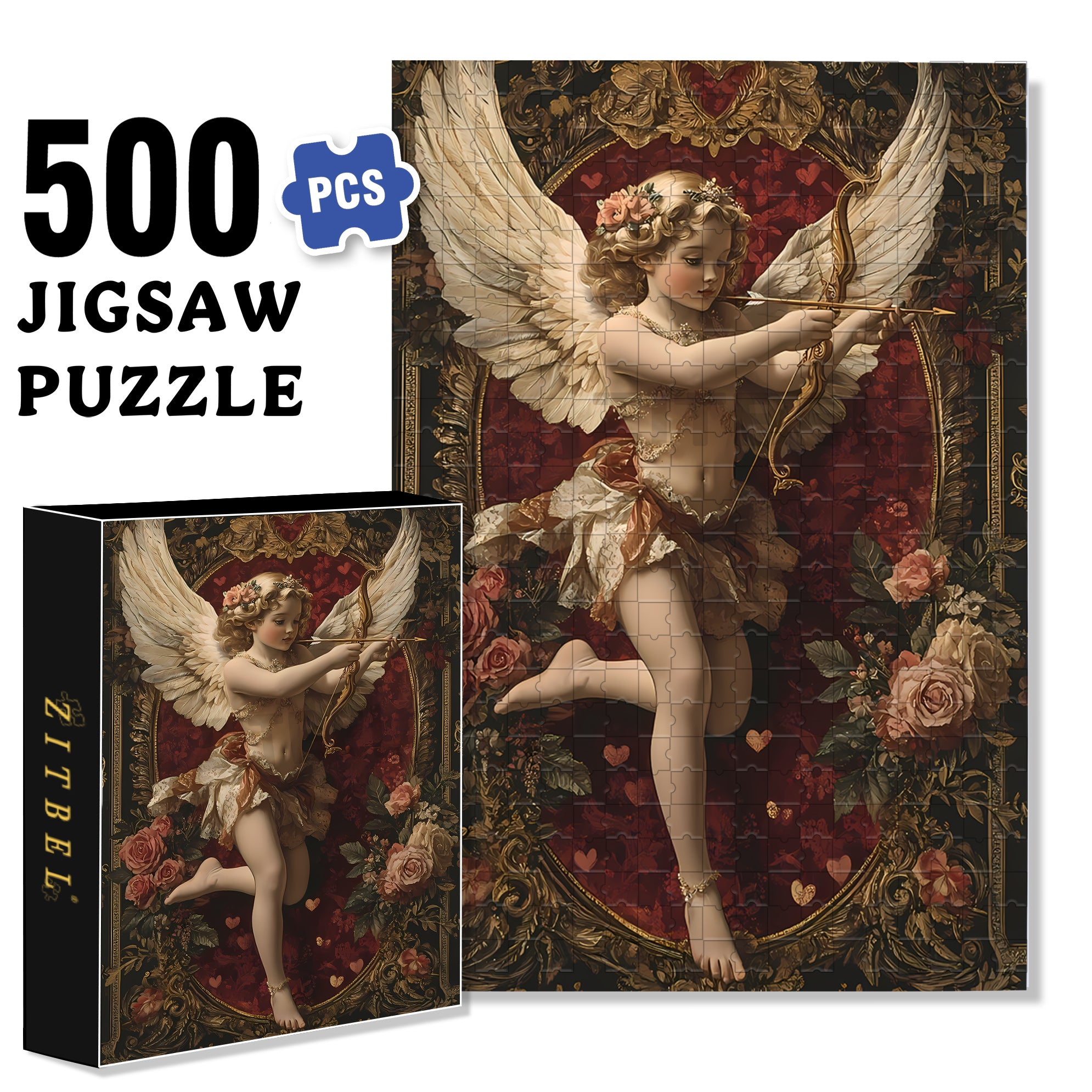 Cupid 500pcs/1000pcs Jigsaw Puzzle, Scratch-Resistant, Interactive Family Game & Brain-Boosting DIY Decor, Perfect for Halloween, Christmas & New Year Gifts, Family Puzzle Game