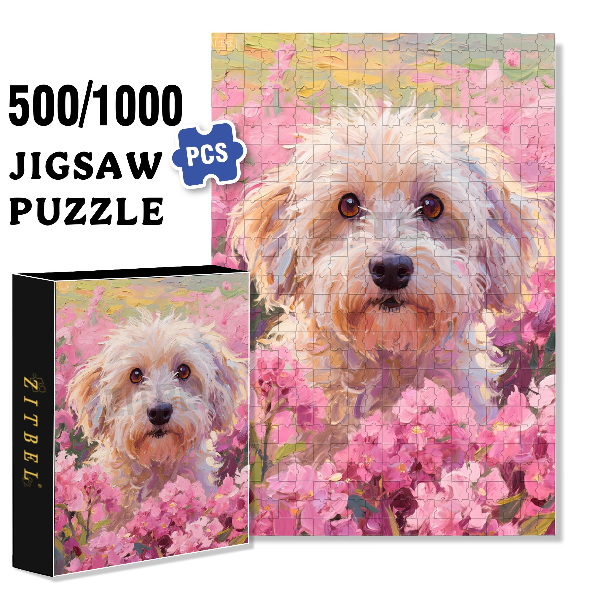 Cute Puppy 500pcs/1000pcs Jigsaw Puzzle, Scratch-Resistant, Interactive Family Game & Brain-Boosting DIY Decor, Perfect for Halloween, Christmas & New Year Gifts, Family Puzzle Game