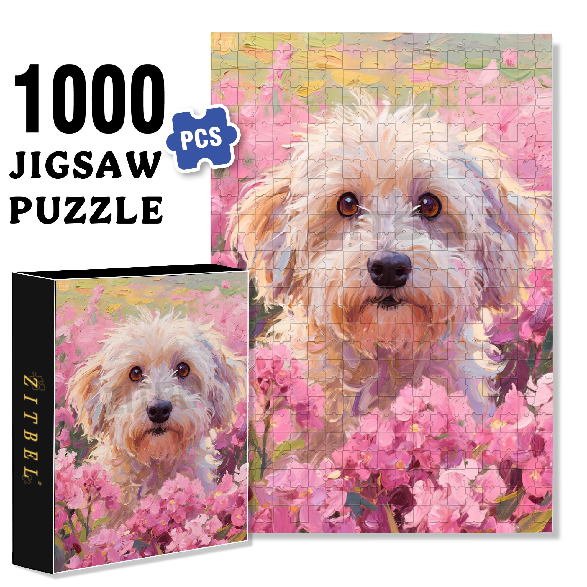 Cute Puppy 500pcs/1000pcs Jigsaw Puzzle, Scratch-Resistant, Interactive Family Game & Brain-Boosting DIY Decor, Perfect for Halloween, Christmas & New Year Gifts, Family Puzzle Game
