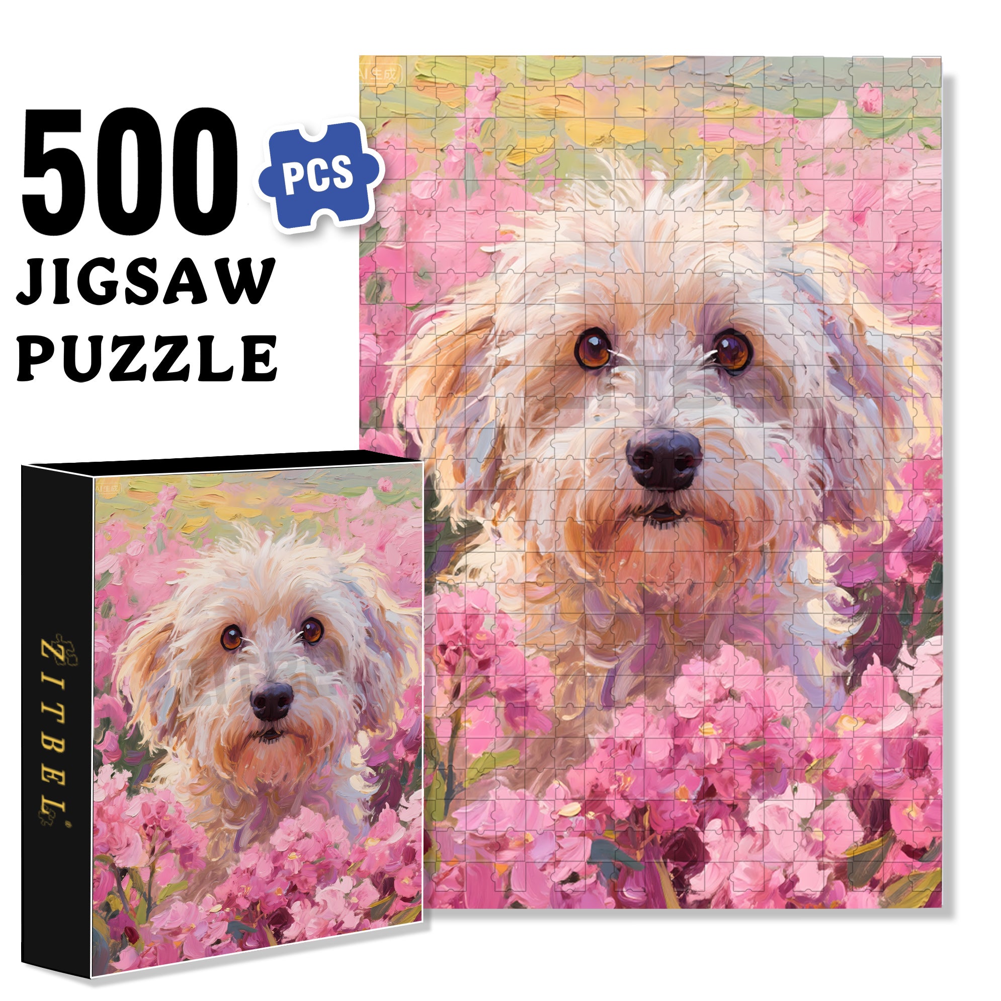 Cute Puppy 500pcs/1000pcs Jigsaw Puzzle, Scratch-Resistant, Interactive Family Game & Brain-Boosting DIY Decor, Perfect for Halloween, Christmas & New Year Gifts, Family Puzzle Game