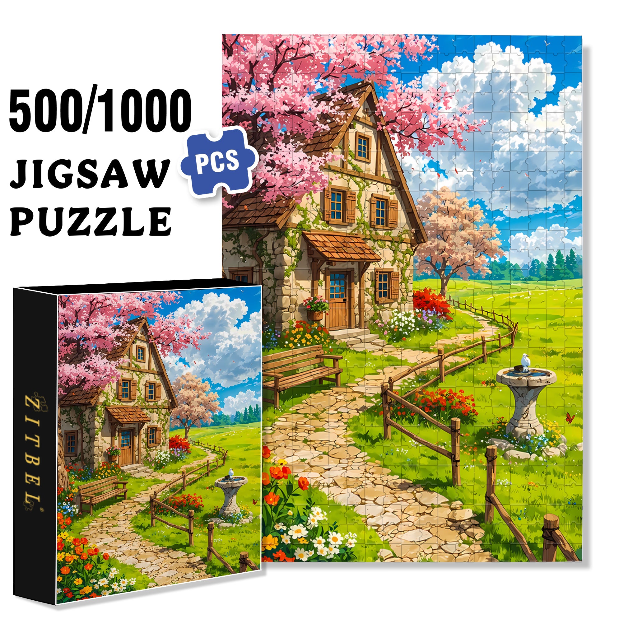 Early Spring 500pcs/1000pcs Jigsaw Puzzle, Scratch-Resistant, Interactive Family Game & Brain-Boosting DIY Decor, Perfect for Halloween, Christmas & New Year Gifts, Family Puzzle Game