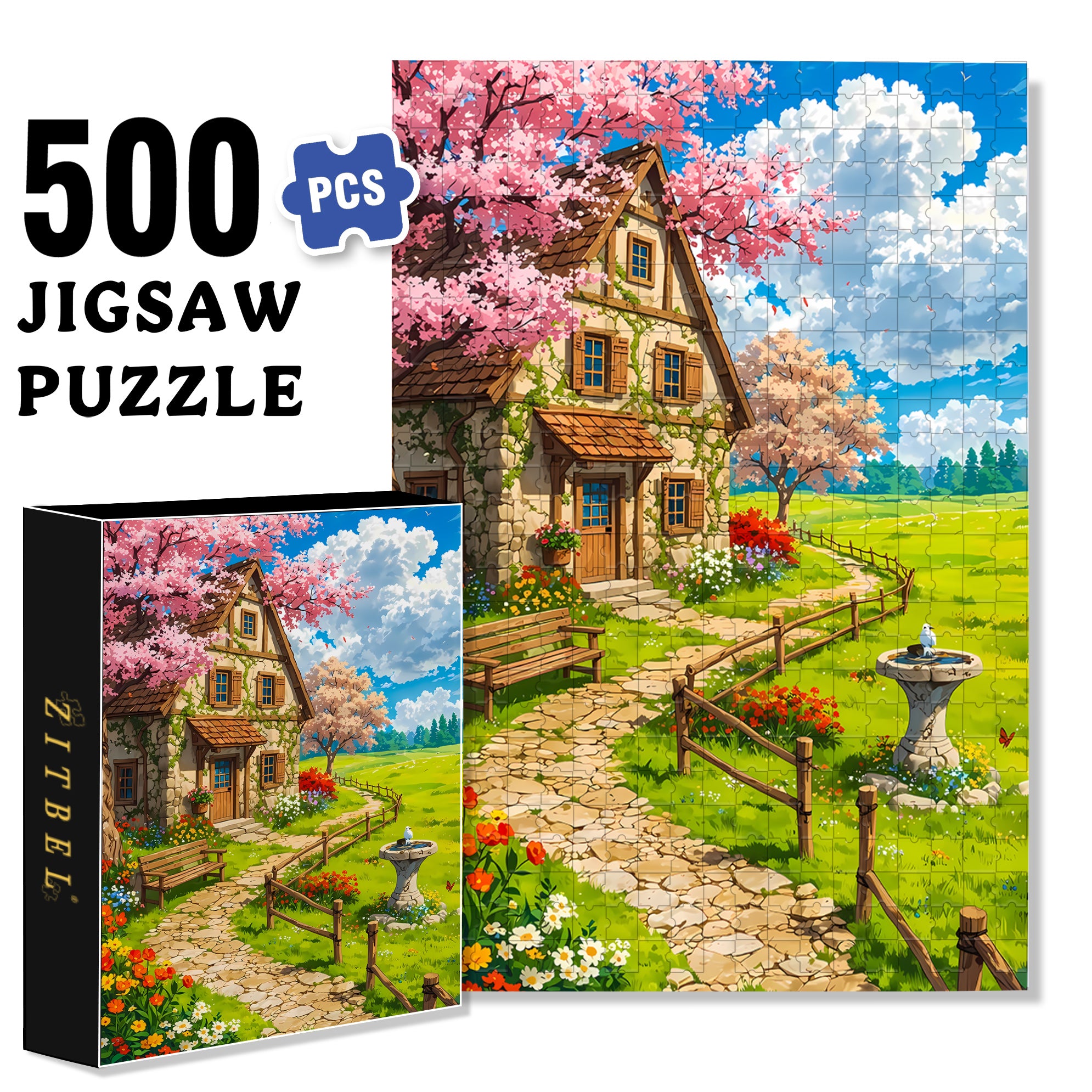 Early Spring 500pcs/1000pcs Jigsaw Puzzle, Scratch-Resistant, Interactive Family Game & Brain-Boosting DIY Decor, Perfect for Halloween, Christmas & New Year Gifts, Family Puzzle Game