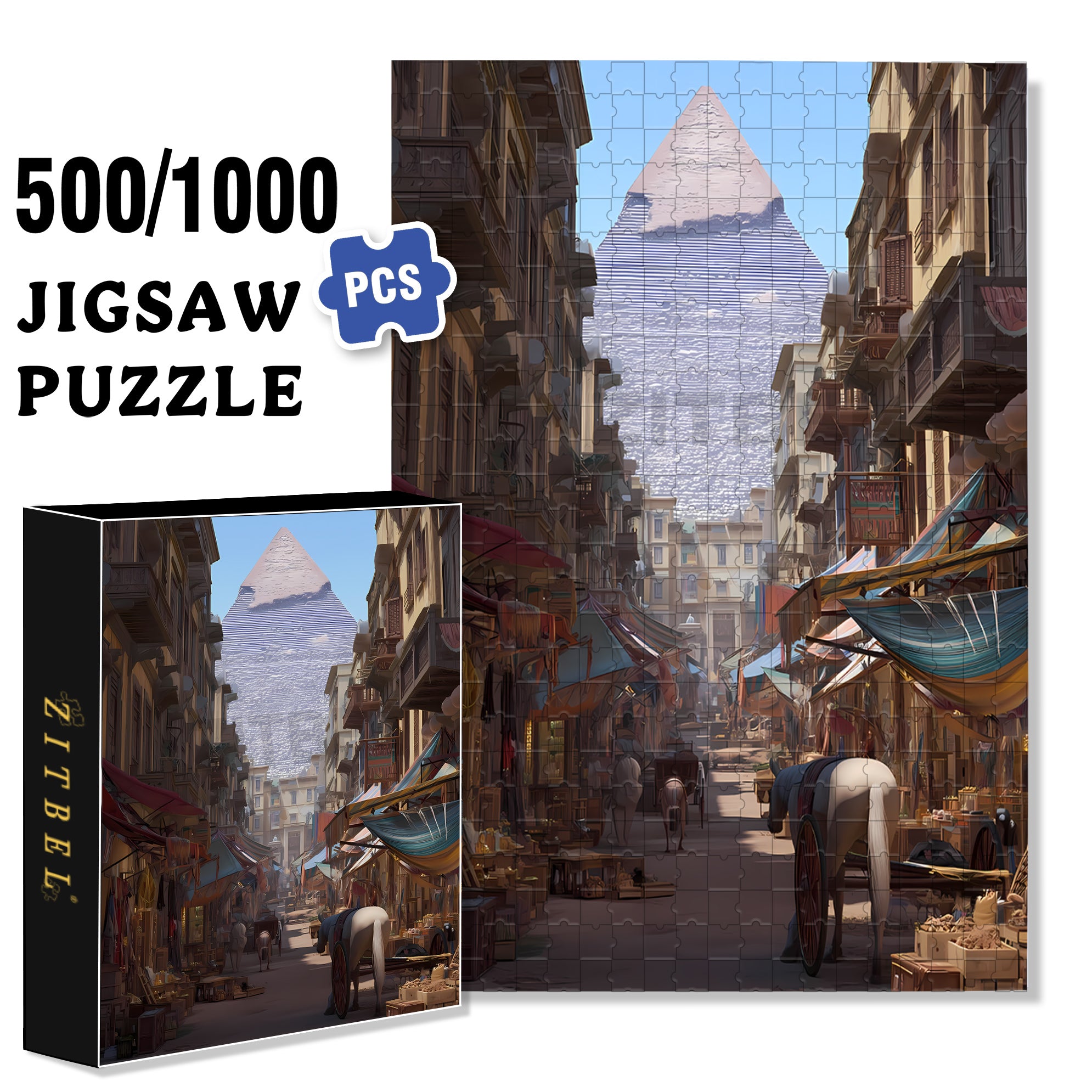 Egypt Trip 500pcs/1000pcs Jigsaw Puzzle, Scratch-Resistant, Interactive Family Game & Brain-Boosting DIY Decor, Perfect for Halloween, Christmas & New Year Gifts, Family Puzzle Game