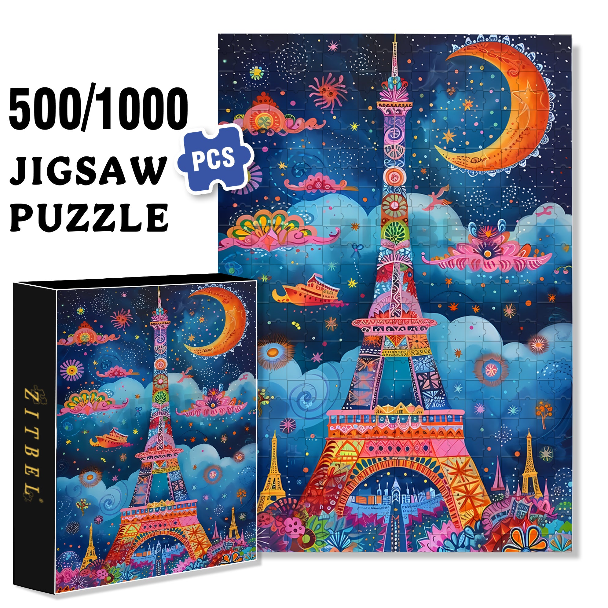 Eiffel Tower 500pcs/1000pcs Jigsaw Puzzle, Scratch-Resistant, Interactive Family Game & Brain-Boosting DIY Decor, Perfect for Halloween, Christmas & New Year Gifts, Family Puzzle Game