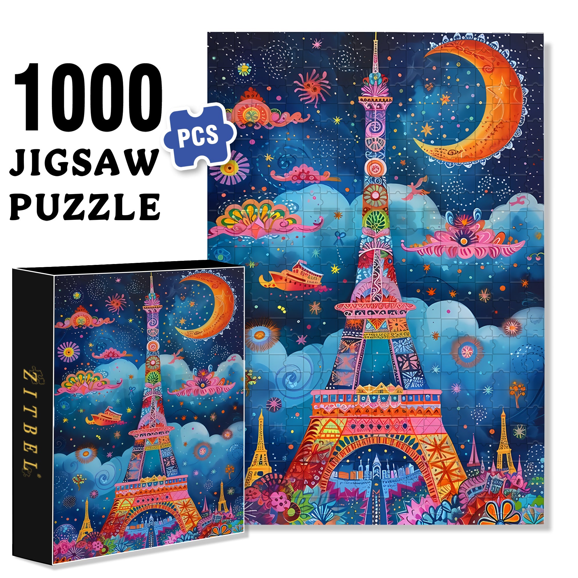 Eiffel Tower 500pcs/1000pcs Jigsaw Puzzle, Scratch-Resistant, Interactive Family Game & Brain-Boosting DIY Decor, Perfect for Halloween, Christmas & New Year Gifts, Family Puzzle Game