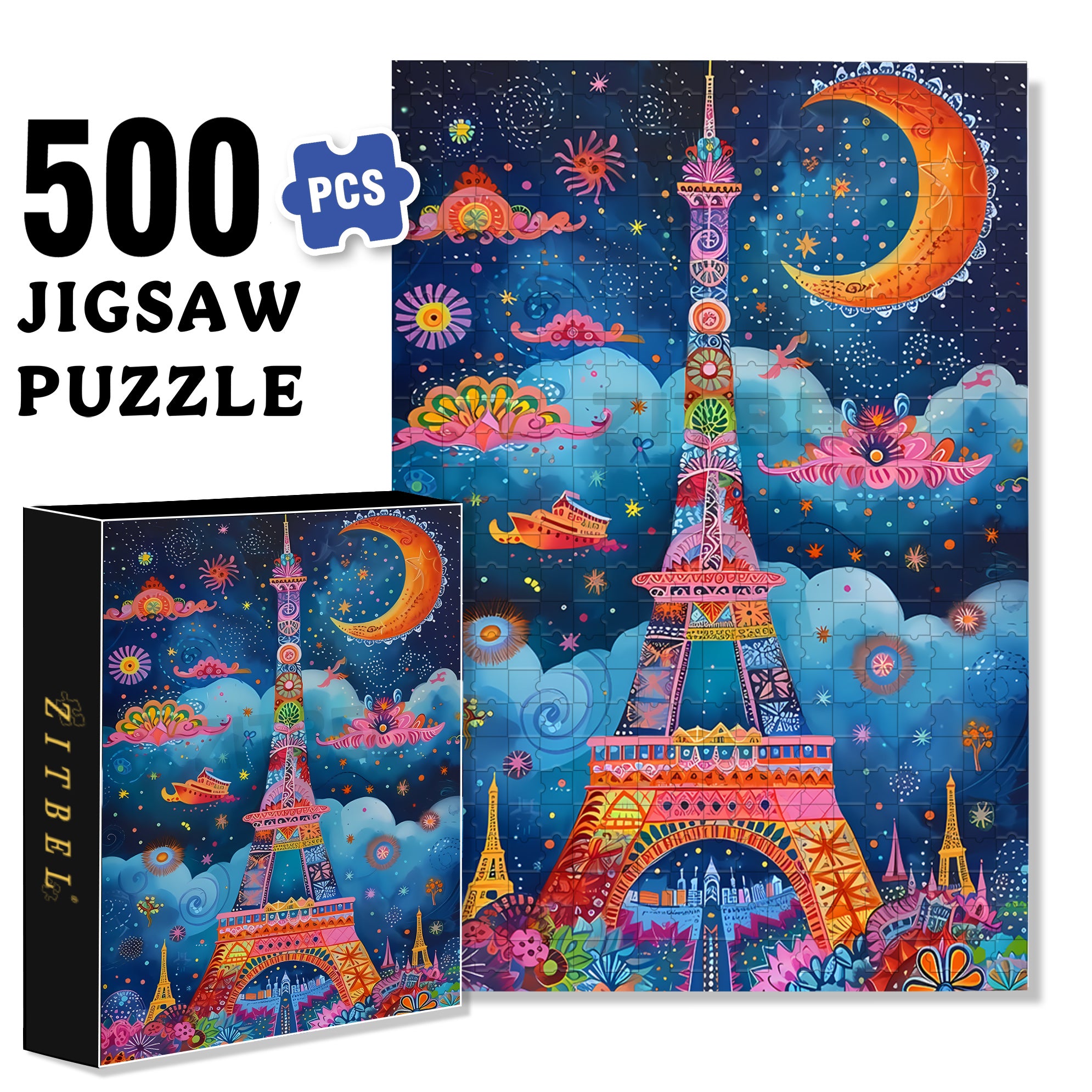 Eiffel Tower 500pcs/1000pcs Jigsaw Puzzle, Scratch-Resistant, Interactive Family Game & Brain-Boosting DIY Decor, Perfect for Halloween, Christmas & New Year Gifts, Family Puzzle Game