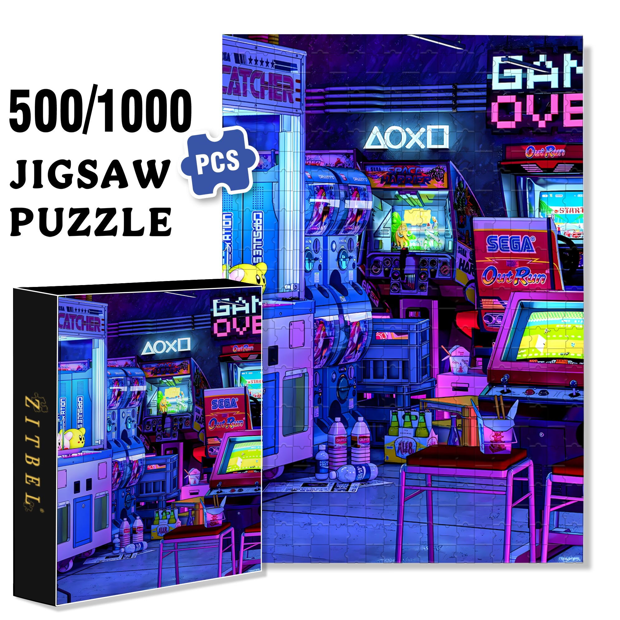 Game Hall 500pcs/1000pcs Jigsaw Puzzle, Scratch-Resistant, Interactive Family Game & Brain-Boosting DIY Decor, Perfect for Halloween, Christmas & New Year Gifts, Family Puzzle Game