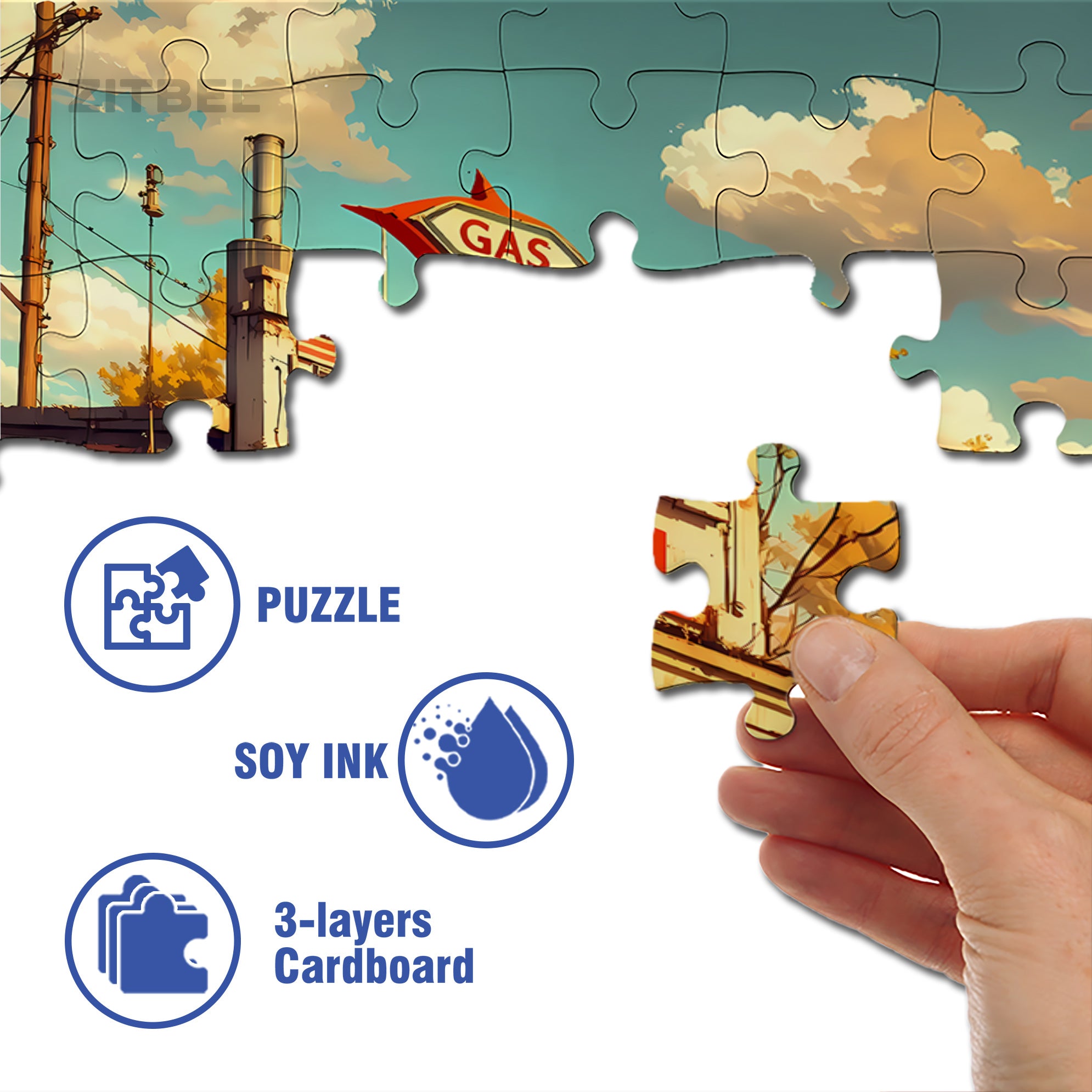 Gas Station 500pcs/1000pcs Jigsaw Puzzle, Scratch-Resistant, Interactive Family Game & Brain-Boosting DIY Decor, Perfect for Halloween, Christmas & New Year Gifts, Family Puzzle Game
