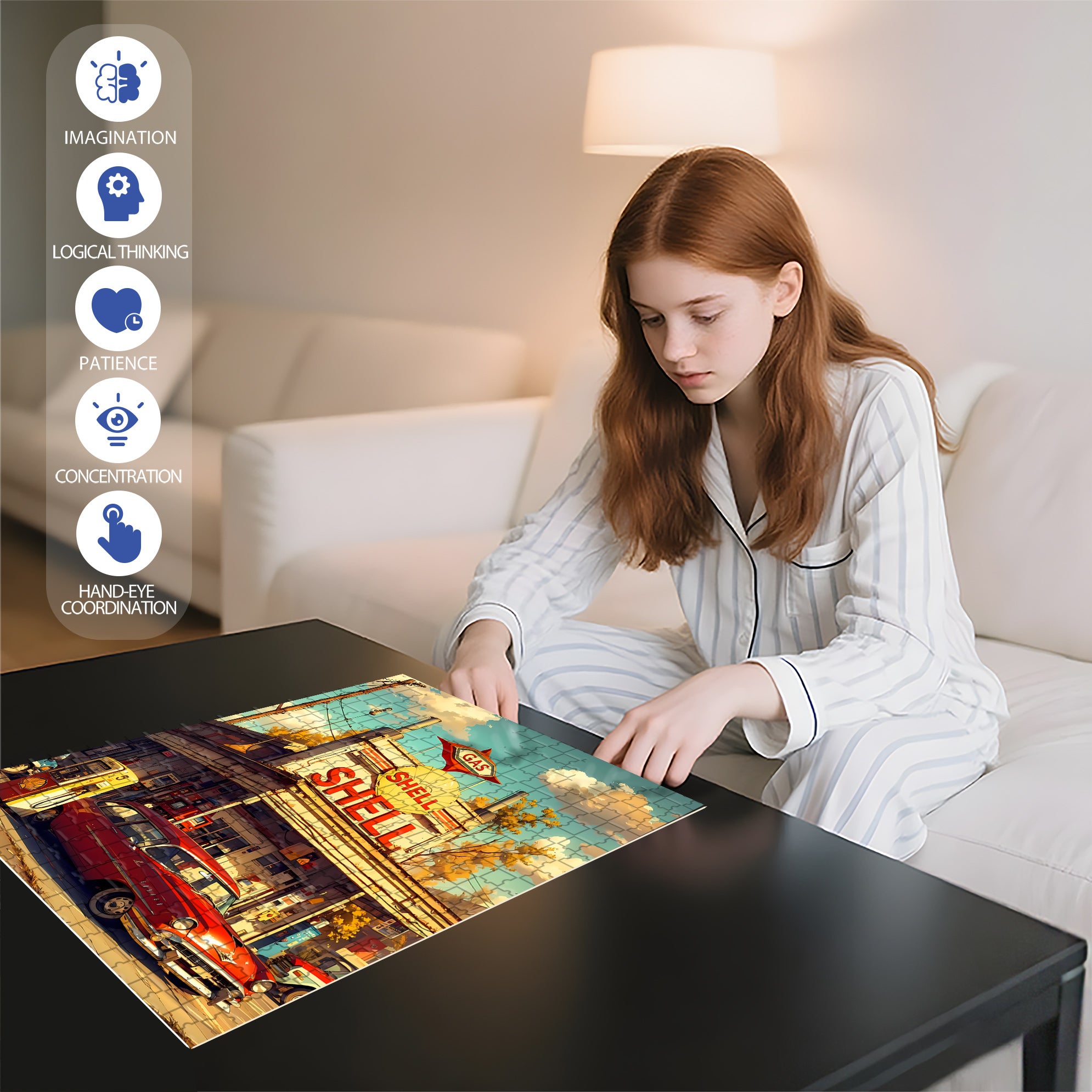 Gas Station 500pcs/1000pcs Jigsaw Puzzle, Scratch-Resistant, Interactive Family Game & Brain-Boosting DIY Decor, Perfect for Halloween, Christmas & New Year Gifts, Family Puzzle Game