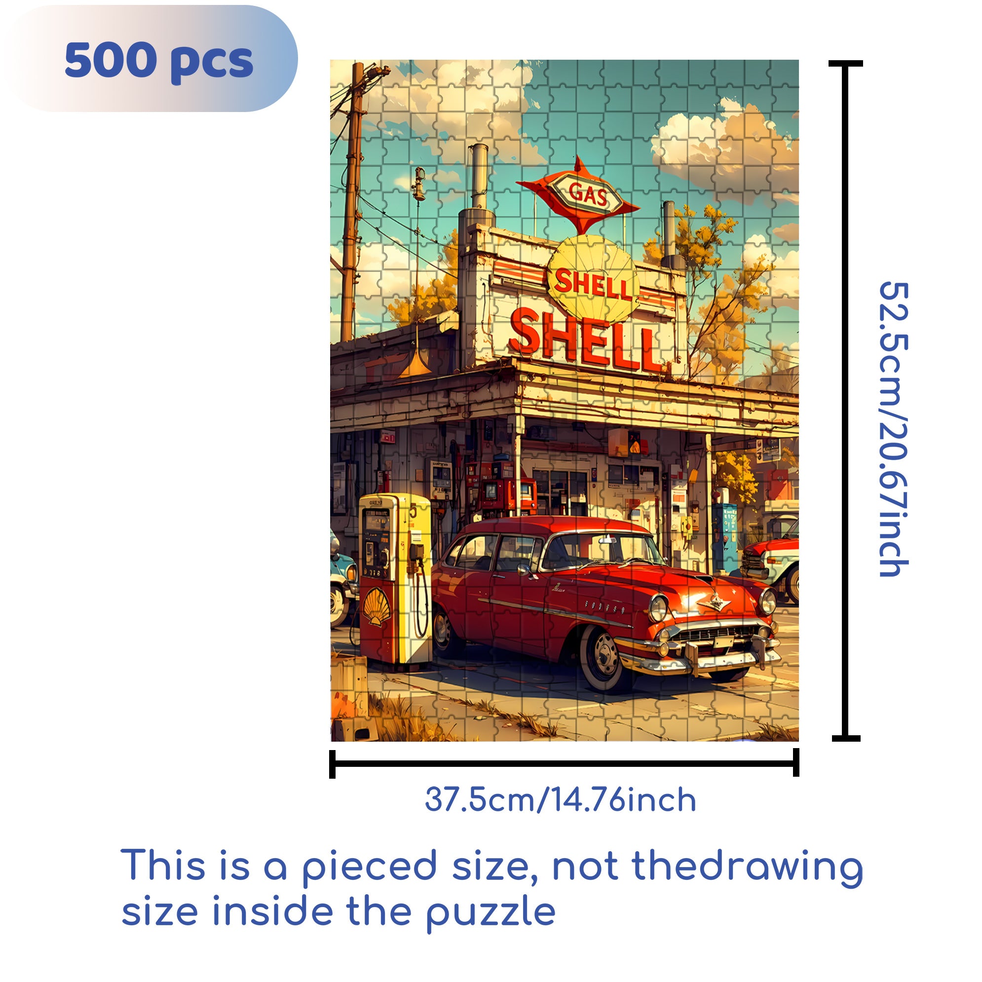 Gas Station 500pcs/1000pcs Jigsaw Puzzle, Scratch-Resistant, Interactive Family Game & Brain-Boosting DIY Decor, Perfect for Halloween, Christmas & New Year Gifts, Family Puzzle Game
