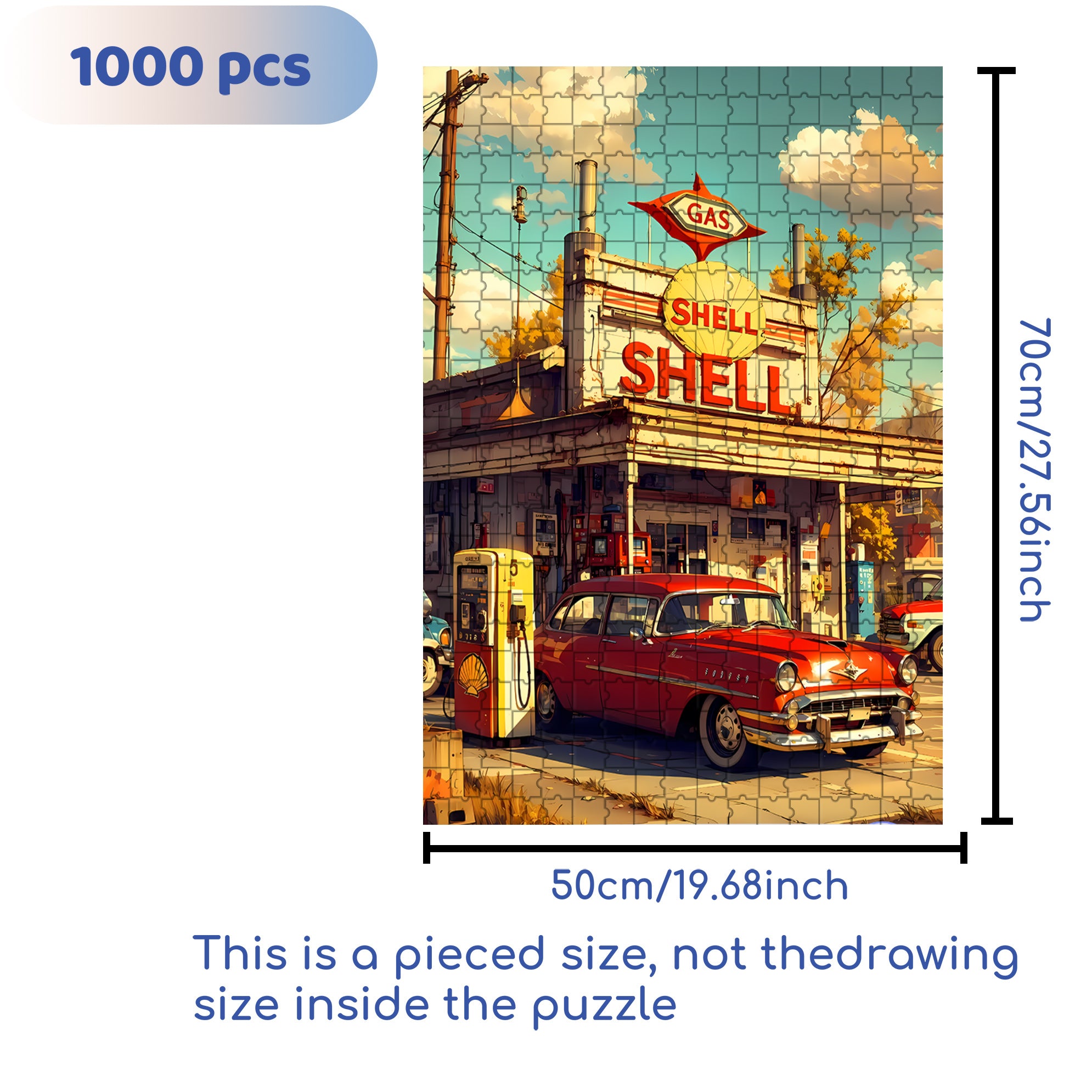 Gas Station 500pcs/1000pcs Jigsaw Puzzle, Scratch-Resistant, Interactive Family Game & Brain-Boosting DIY Decor, Perfect for Halloween, Christmas & New Year Gifts, Family Puzzle Game