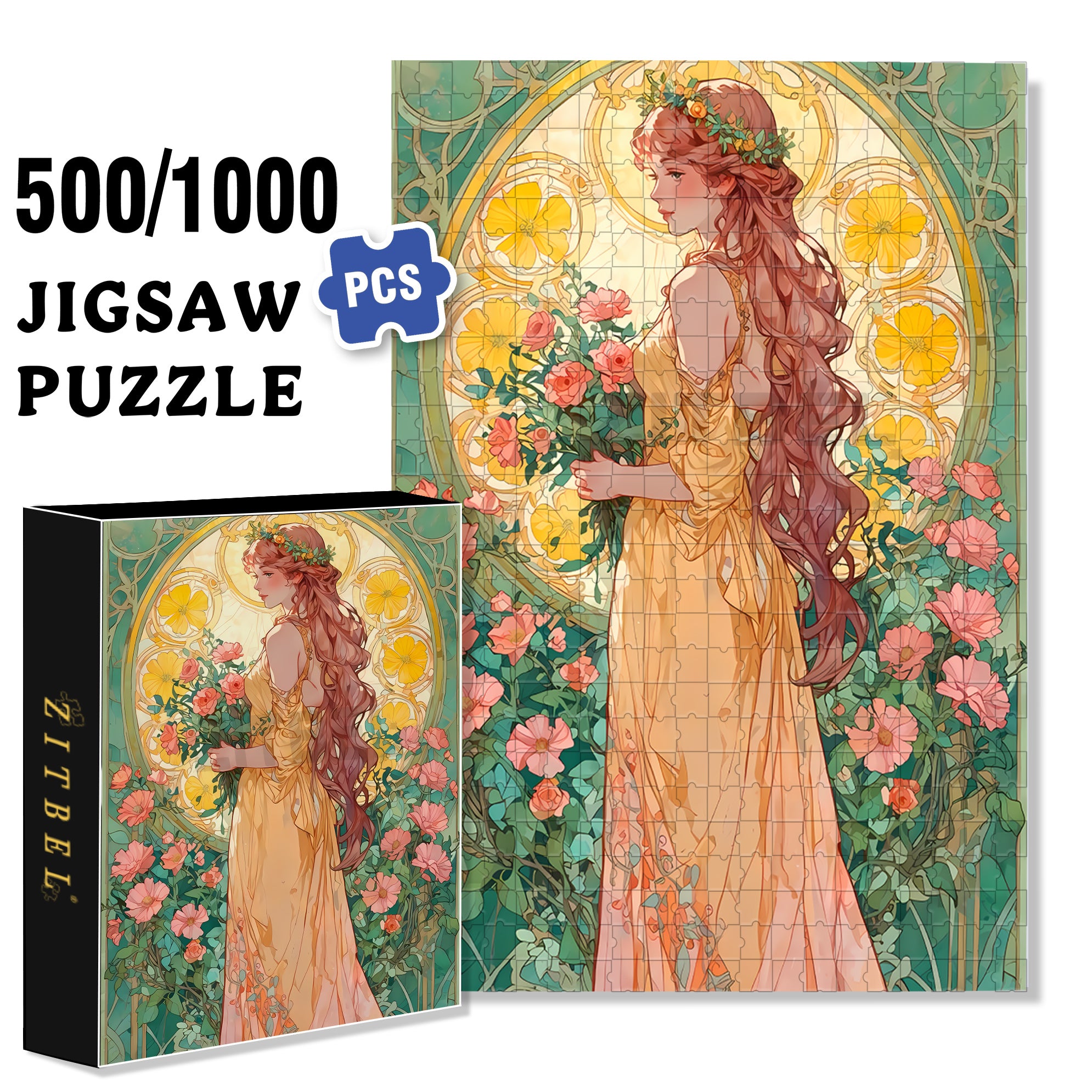 Holding Flowers 500pcs/1000pcs Jigsaw Puzzle, Scratch-Resistant, Interactive Family Game & Brain-Boosting DIY Decor, Perfect for Halloween, Christmas & New Year Gifts, Family Puzzle Game