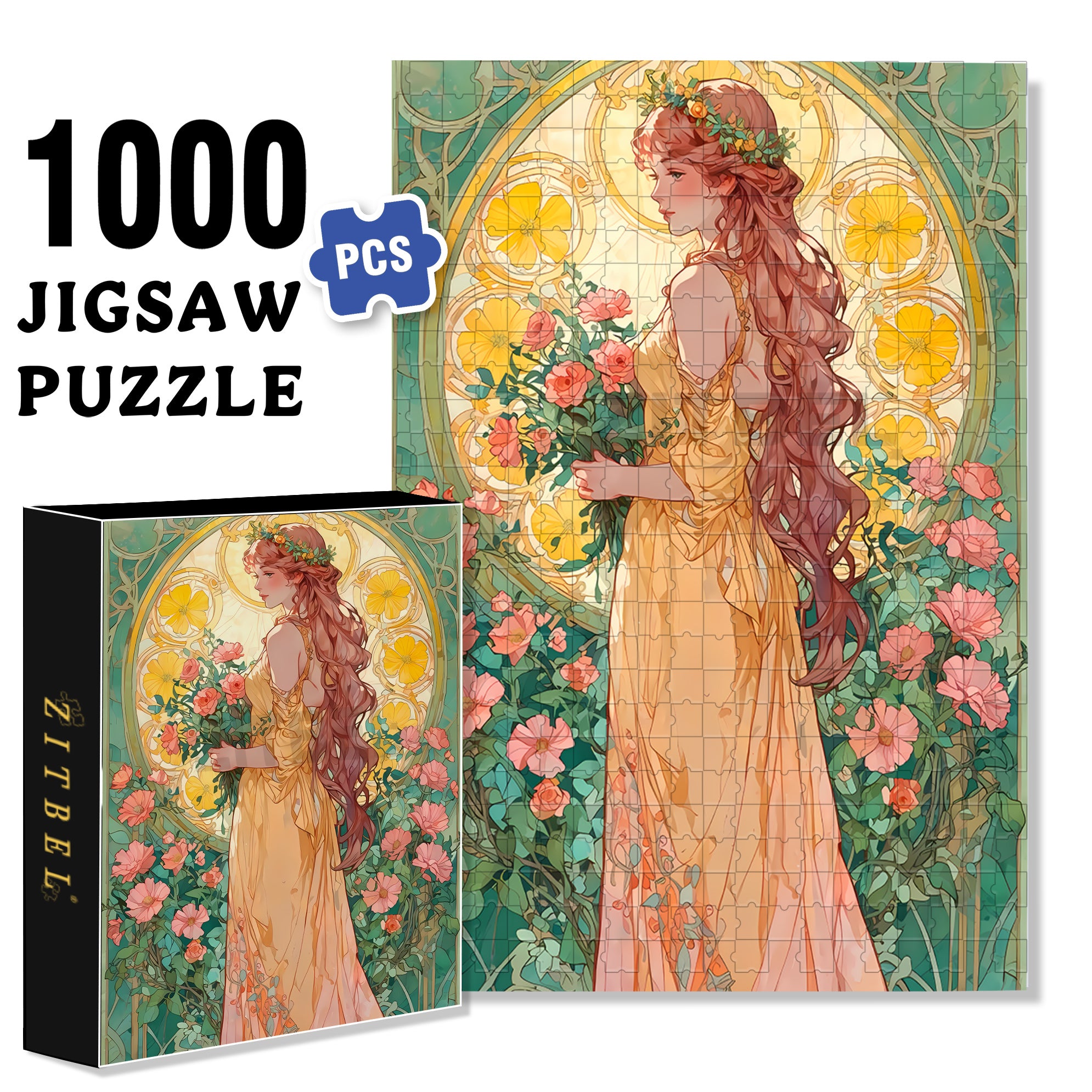 Holding Flowers 500pcs/1000pcs Jigsaw Puzzle, Scratch-Resistant, Interactive Family Game & Brain-Boosting DIY Decor, Perfect for Halloween, Christmas & New Year Gifts, Family Puzzle Game