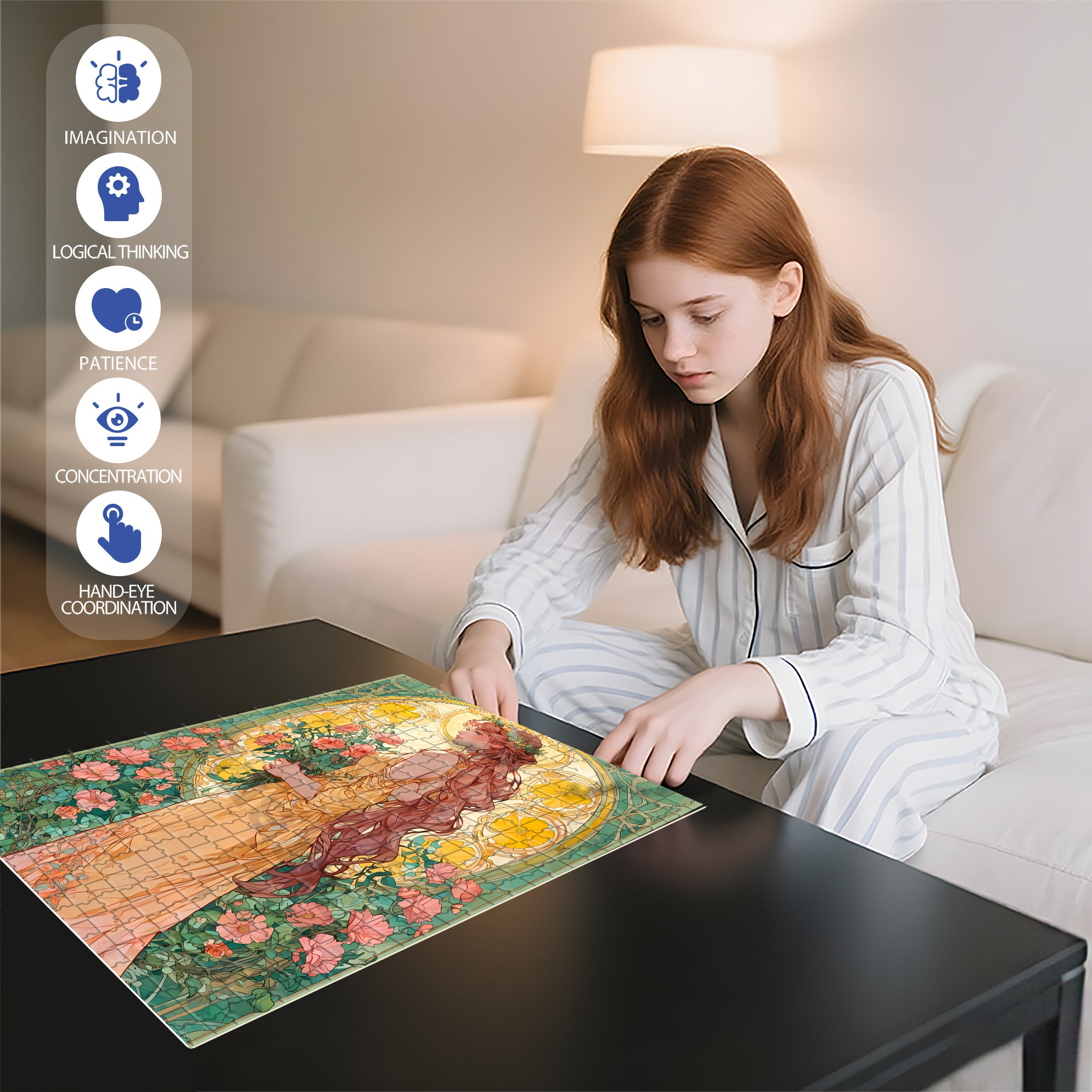 Holding Flowers 500pcs/1000pcs Jigsaw Puzzle, Scratch-Resistant, Interactive Family Game & Brain-Boosting DIY Decor, Perfect for Halloween, Christmas & New Year Gifts, Family Puzzle Game