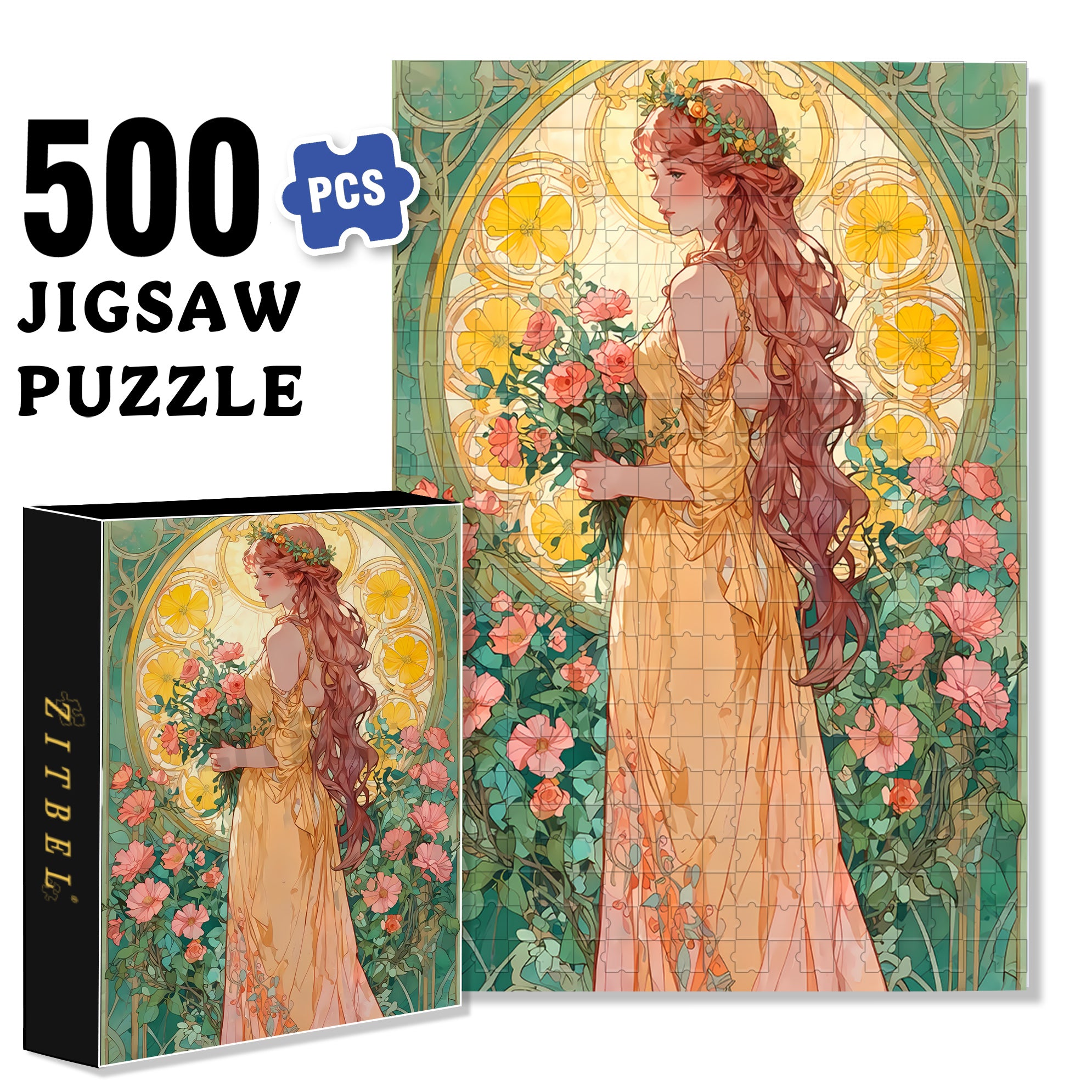 Holding Flowers 500pcs/1000pcs Jigsaw Puzzle, Scratch-Resistant, Interactive Family Game & Brain-Boosting DIY Decor, Perfect for Halloween, Christmas & New Year Gifts, Family Puzzle Game