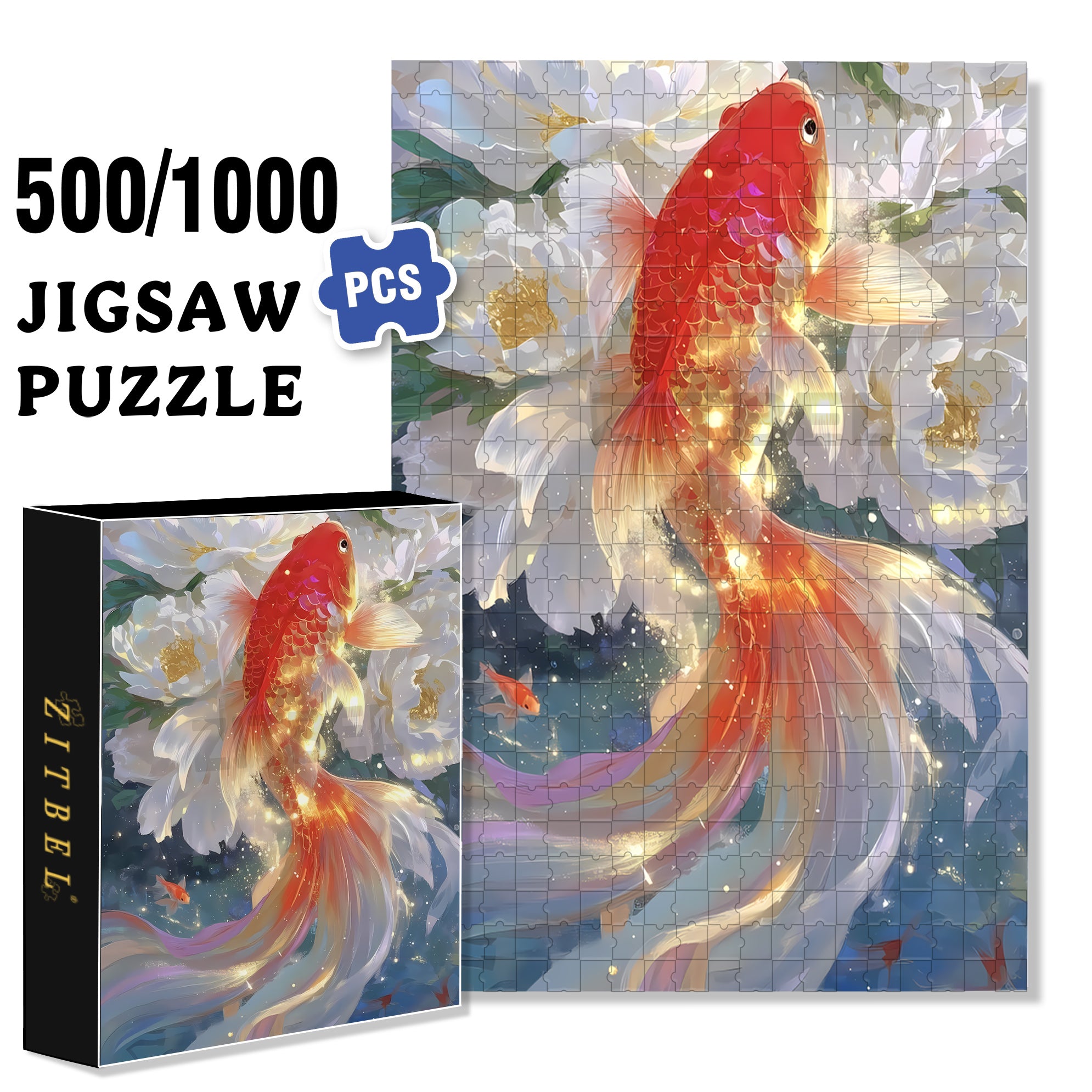 Koi 500pcs/1000pcs Jigsaw Puzzle, Scratch-Resistant, Interactive Family Game & Brain-Boosting DIY Decor, Perfect for Halloween, Christmas & New Year Gifts, Family Puzzle Game