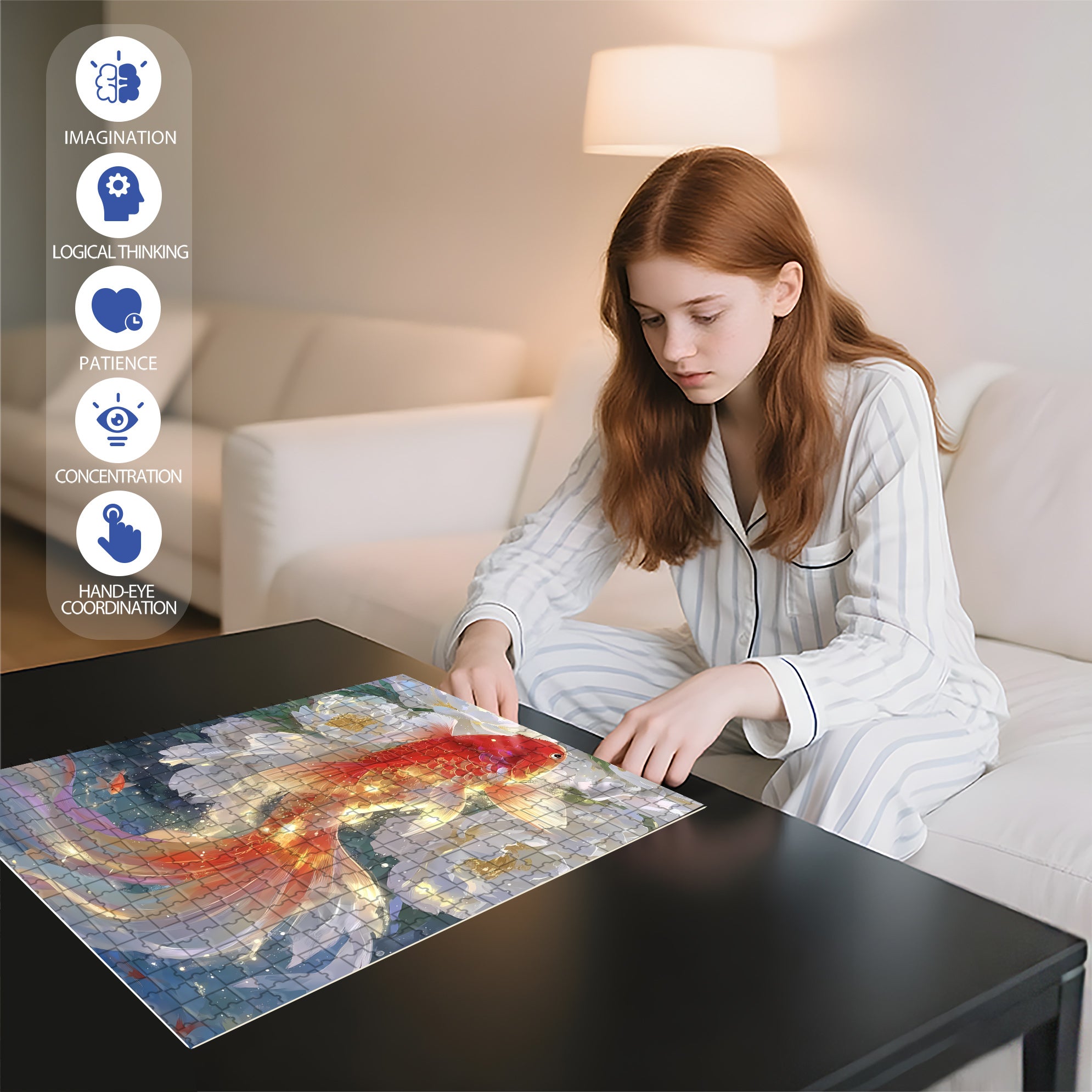 Koi 500pcs/1000pcs Jigsaw Puzzle, Scratch-Resistant, Interactive Family Game & Brain-Boosting DIY Decor, Perfect for Halloween, Christmas & New Year Gifts, Family Puzzle Game