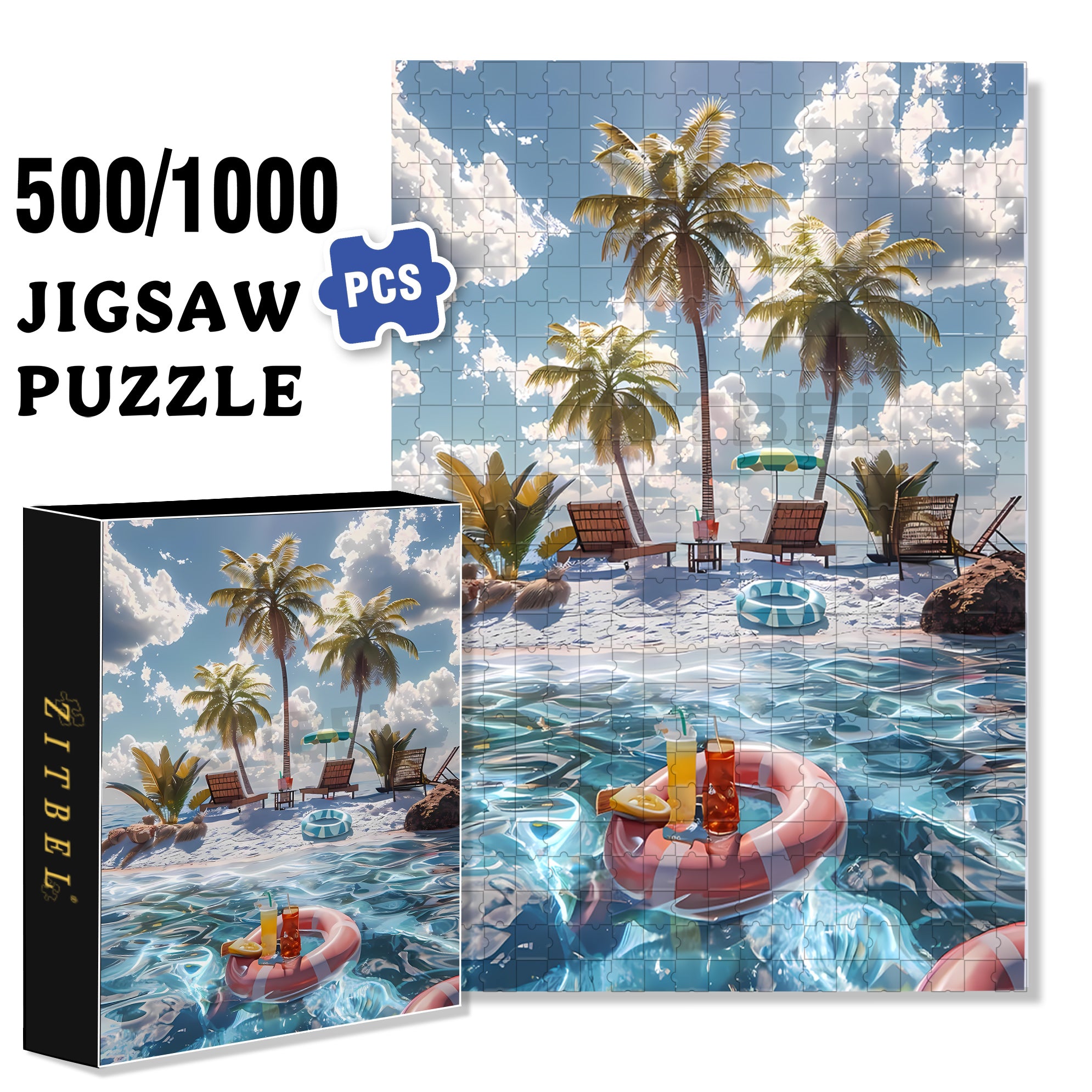 Let's Go Swimming 500pcs/1000pcs Jigsaw Puzzle, Scratch-Resistant, Interactive Family Game & Brain-Boosting DIY Decor, Perfect for Halloween, Christmas & New Year Gifts, Family Puzzle Game