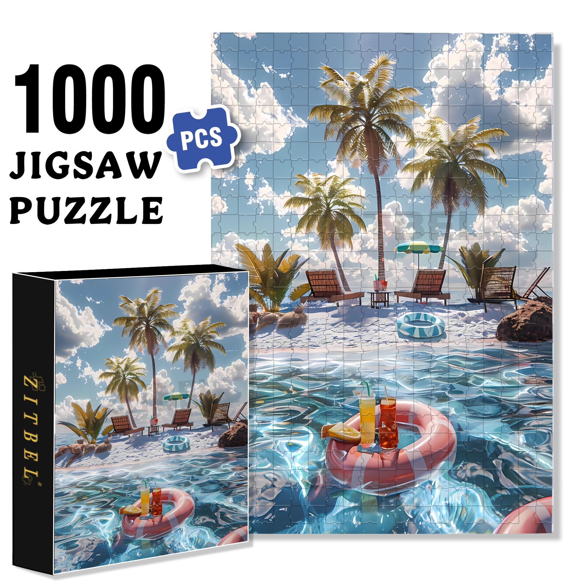 Let's Go Swimming 500pcs/1000pcs Jigsaw Puzzle, Scratch-Resistant, Interactive Family Game & Brain-Boosting DIY Decor, Perfect for Halloween, Christmas & New Year Gifts, Family Puzzle Game