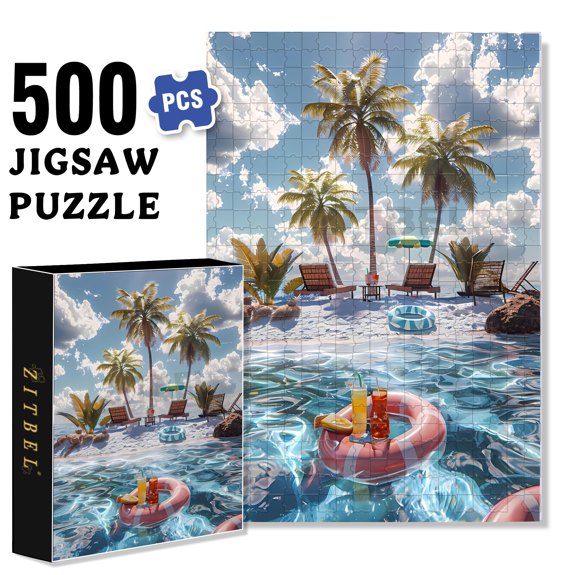 Let's Go Swimming 500pcs/1000pcs Jigsaw Puzzle, Scratch-Resistant, Interactive Family Game & Brain-Boosting DIY Decor, Perfect for Halloween, Christmas & New Year Gifts, Family Puzzle Game