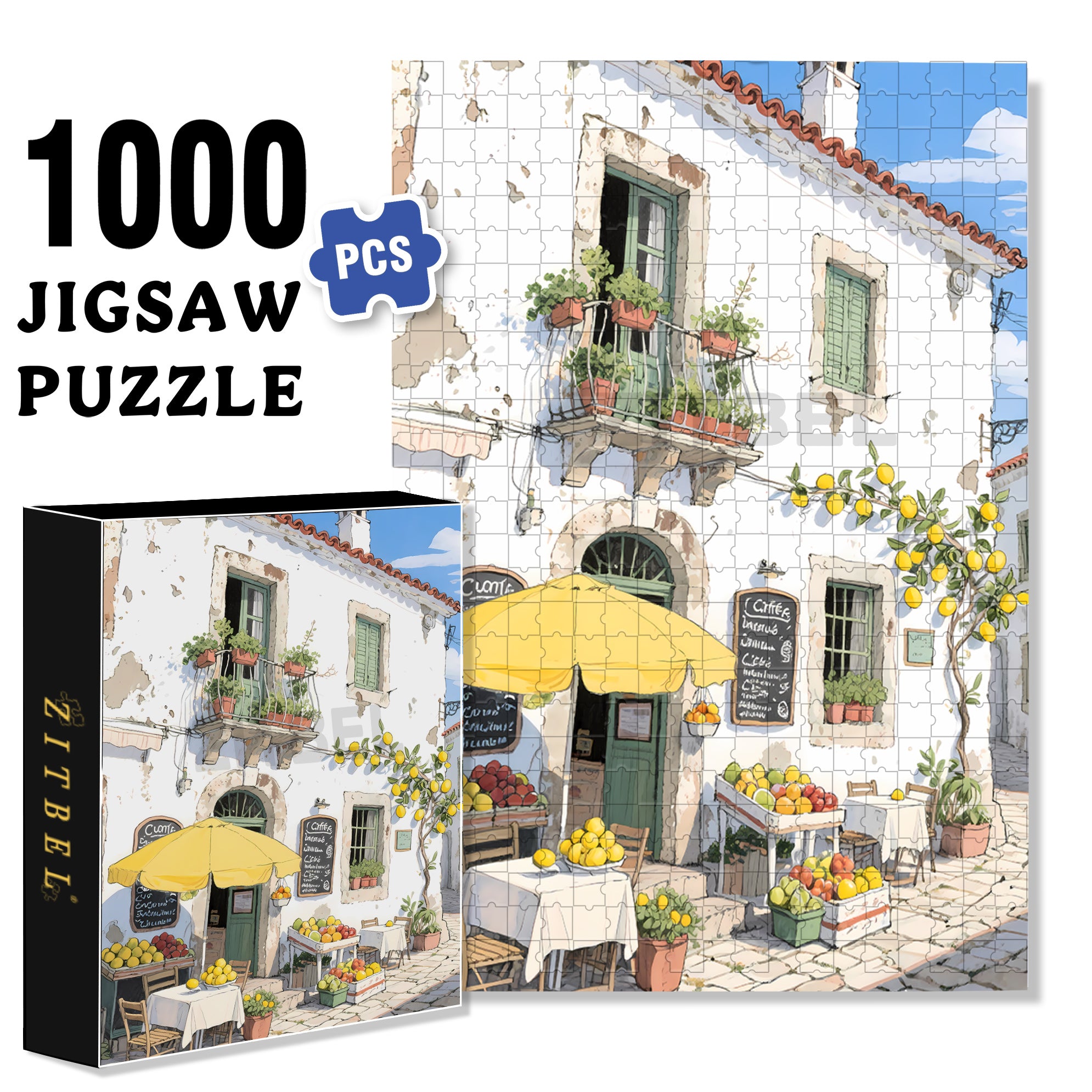 Mediterranean Style 500pcs/1000pcs Jigsaw Puzzle, Scratch-Resistant, Interactive Family Game & Brain-Boosting DIY Decor, Perfect for Halloween, Christmas & New Year Gifts, Family Puzzle Game
