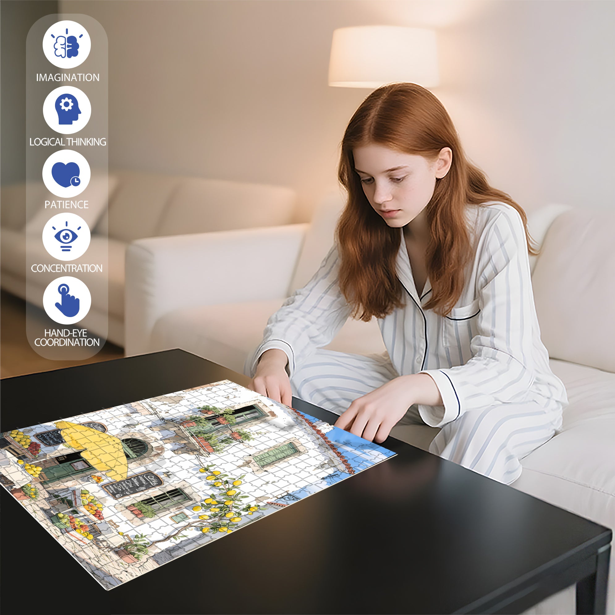 Mediterranean Style 500pcs/1000pcs Jigsaw Puzzle, Scratch-Resistant, Interactive Family Game & Brain-Boosting DIY Decor, Perfect for Halloween, Christmas & New Year Gifts, Family Puzzle Game