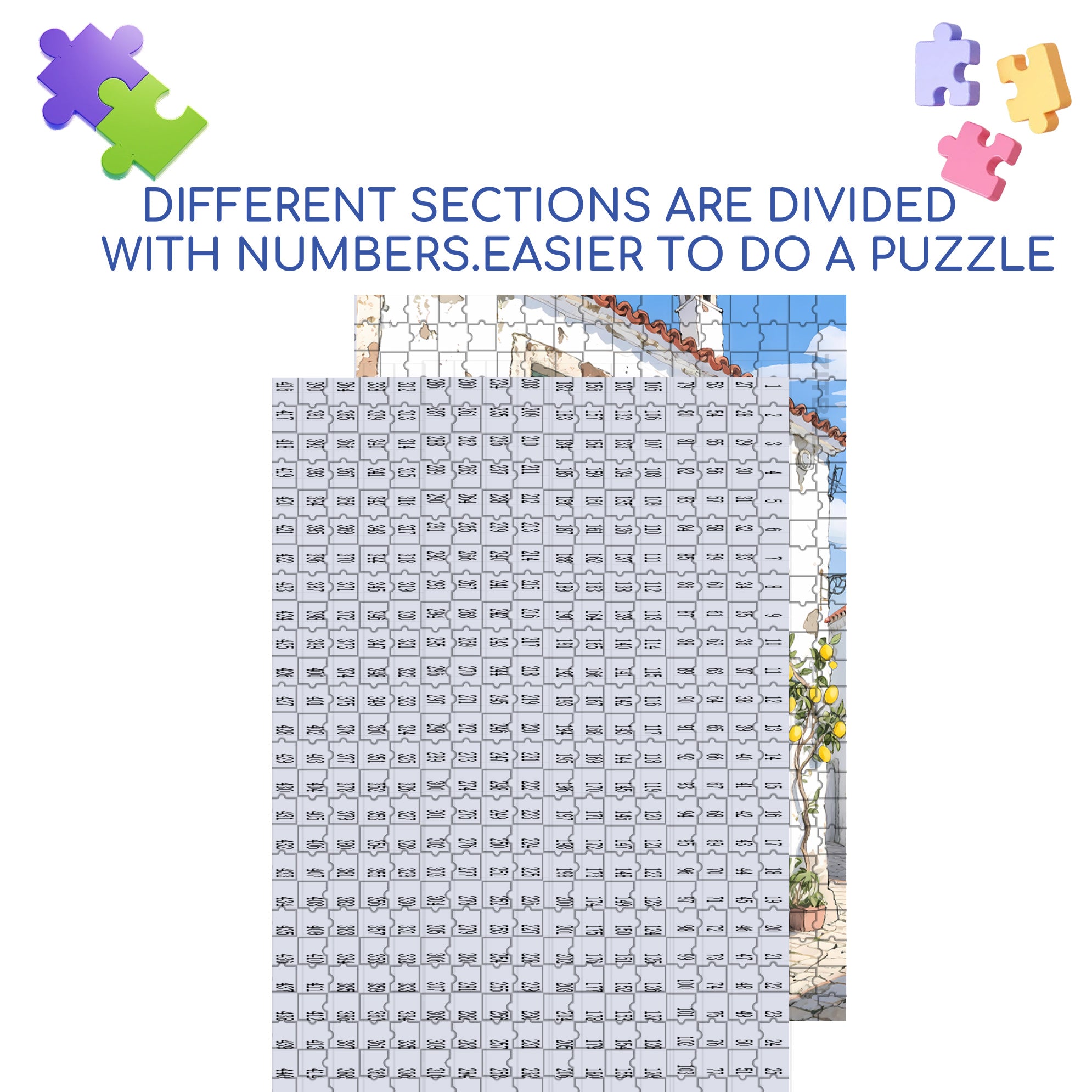 Mediterranean Style 500pcs/1000pcs Jigsaw Puzzle, Scratch-Resistant, Interactive Family Game & Brain-Boosting DIY Decor, Perfect for Halloween, Christmas & New Year Gifts, Family Puzzle Game