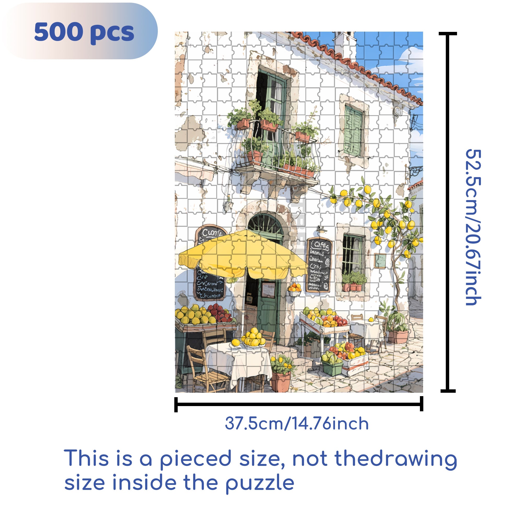 Mediterranean Style 500pcs/1000pcs Jigsaw Puzzle, Scratch-Resistant, Interactive Family Game & Brain-Boosting DIY Decor, Perfect for Halloween, Christmas & New Year Gifts, Family Puzzle Game