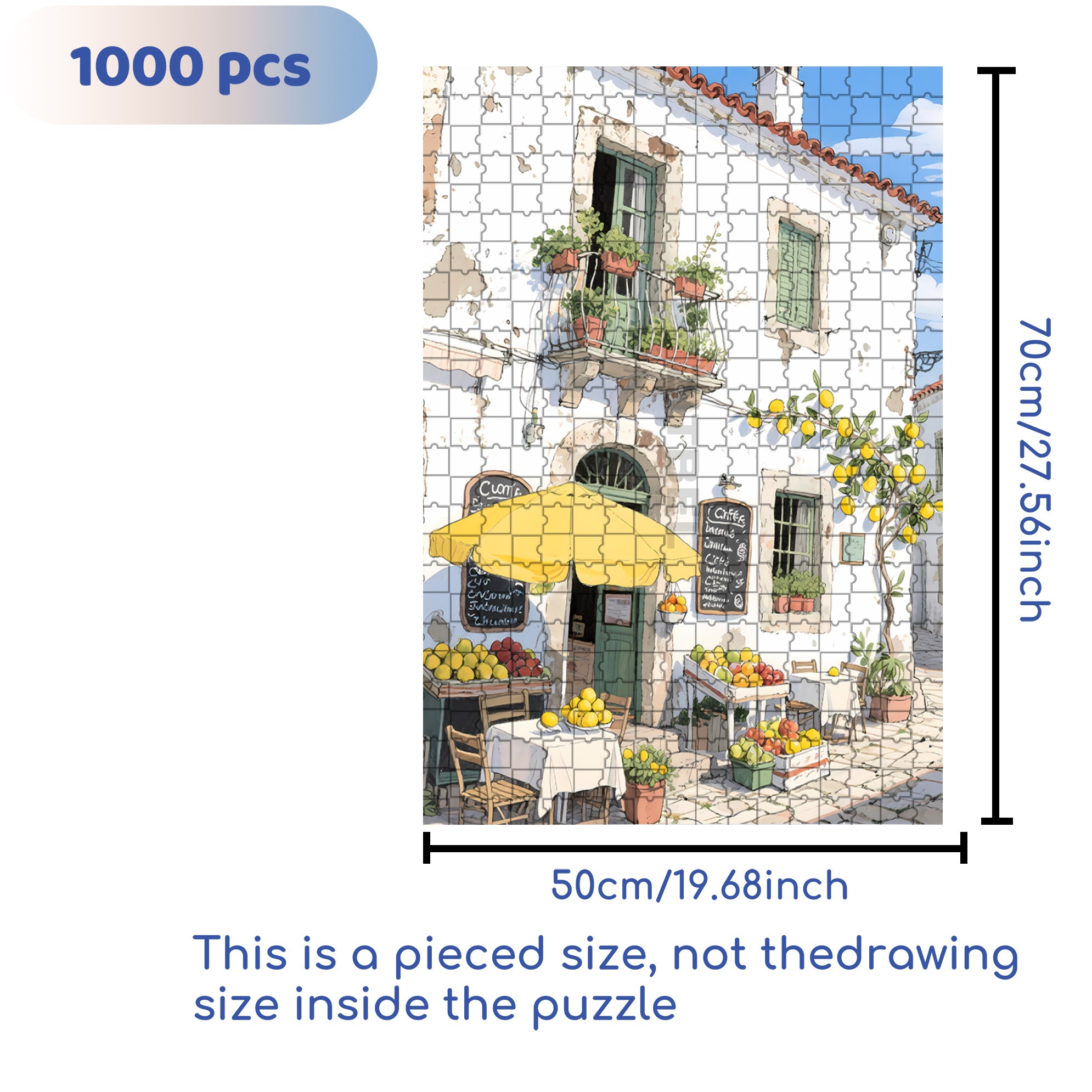 Mediterranean Style 500pcs/1000pcs Jigsaw Puzzle, Scratch-Resistant, Interactive Family Game & Brain-Boosting DIY Decor, Perfect for Halloween, Christmas & New Year Gifts, Family Puzzle Game