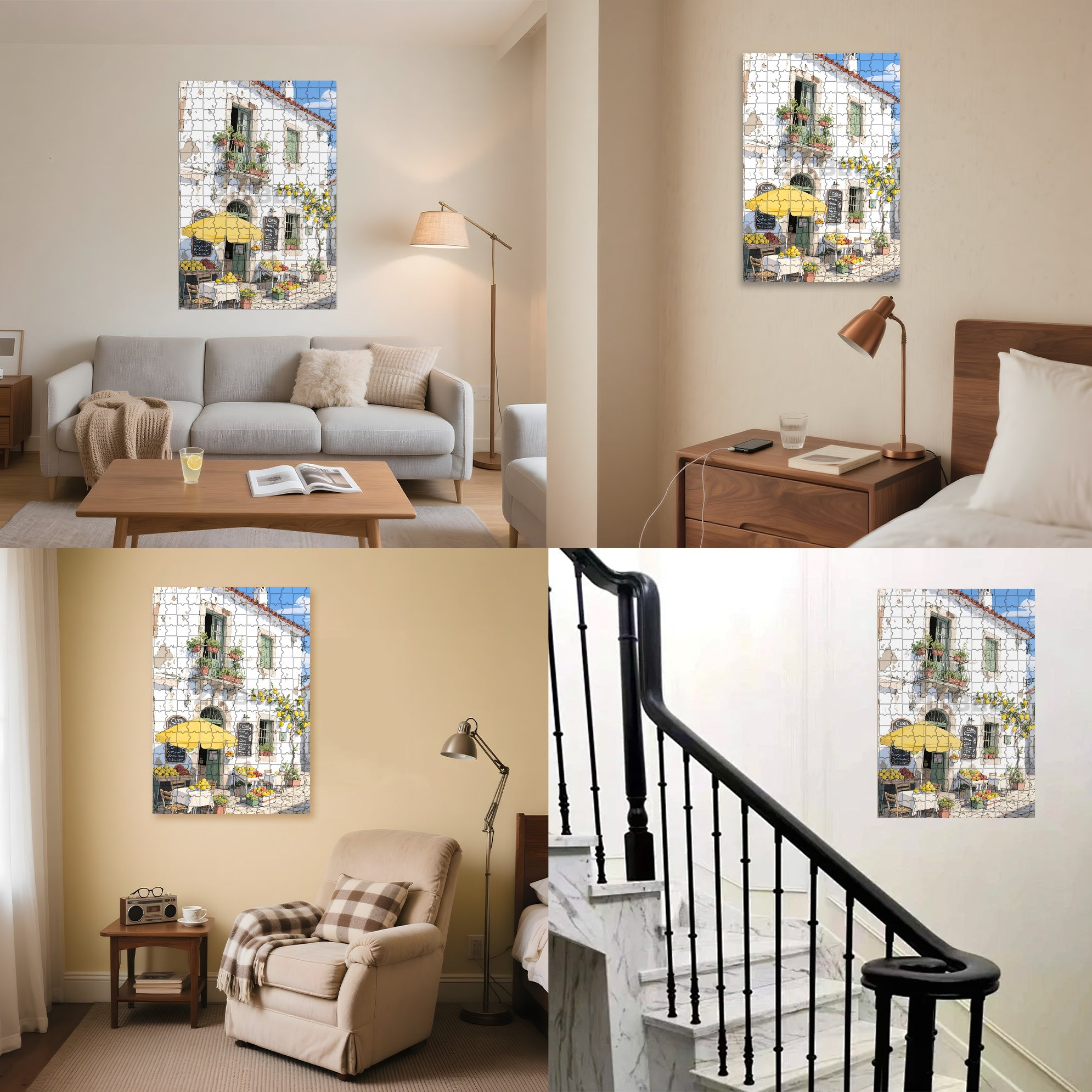 Mediterranean Style 500pcs/1000pcs Jigsaw Puzzle, Scratch-Resistant, Interactive Family Game & Brain-Boosting DIY Decor, Perfect for Halloween, Christmas & New Year Gifts, Family Puzzle Game