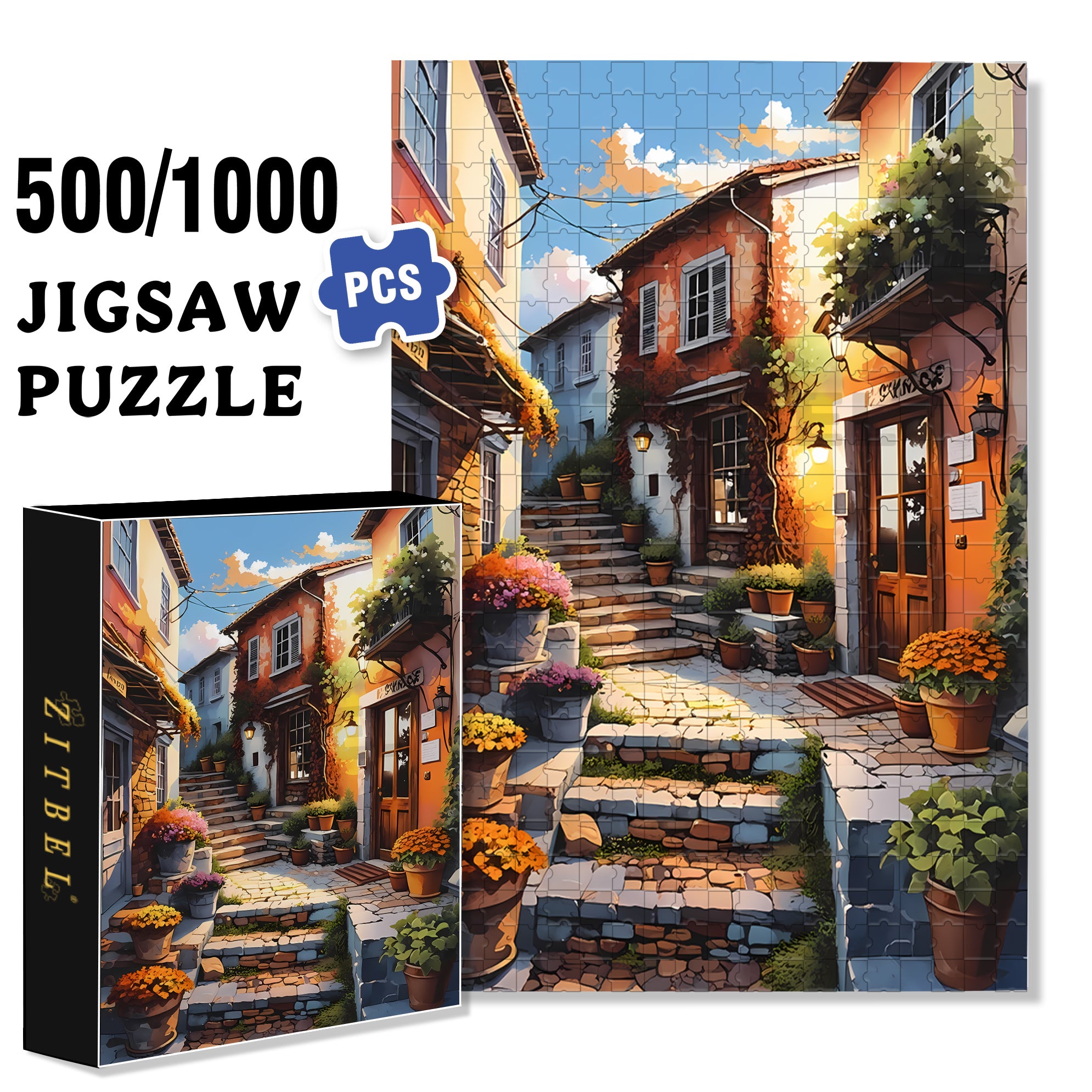 Old City 500pcs/1000pcs Jigsaw Puzzle, Scratch-Resistant, Interactive Family Game & Brain-Boosting DIY Decor, Perfect for Halloween, Christmas & New Year Gifts, Family Puzzle Game